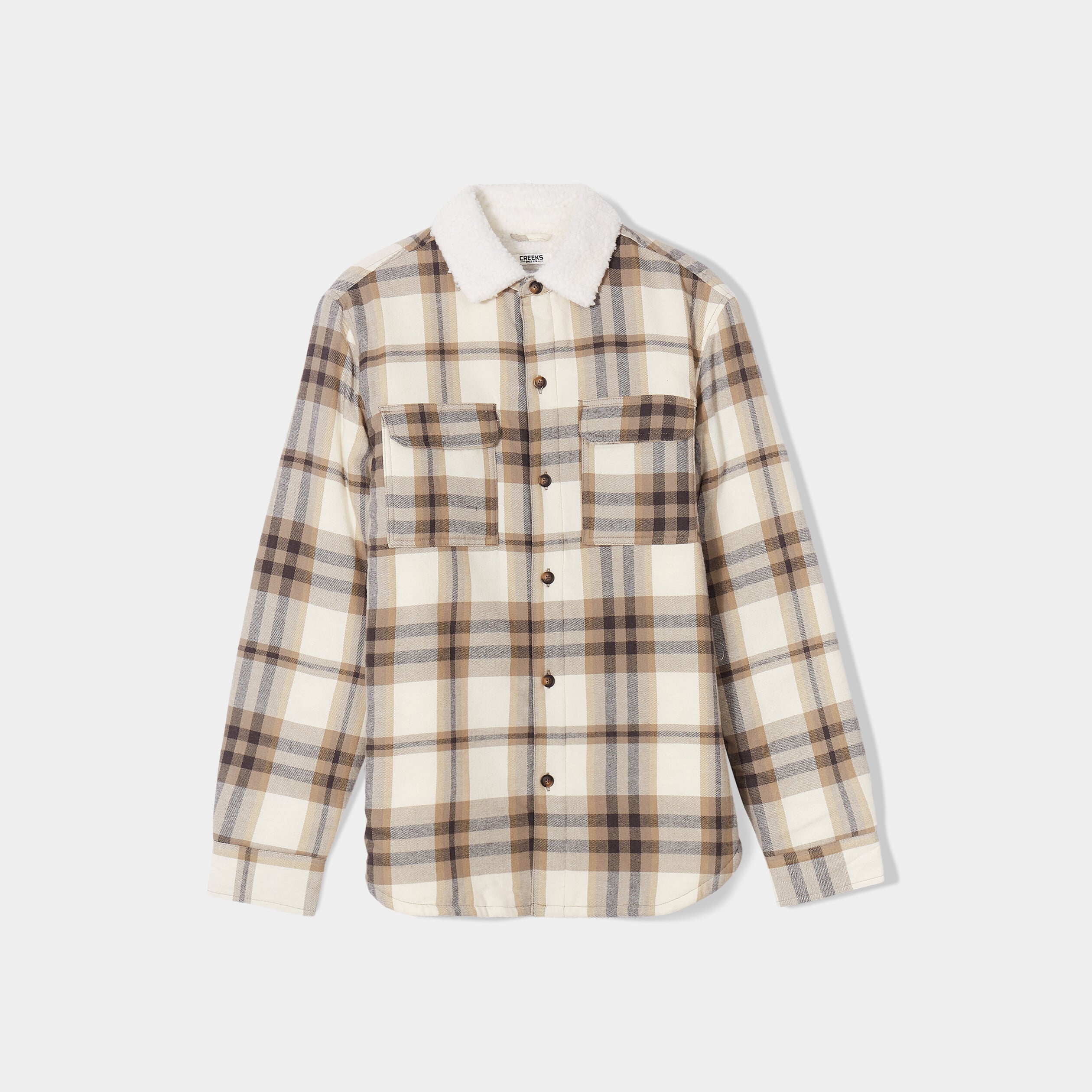 Surchemise carreaux doubl&eacute;e effet sherpa beige homme