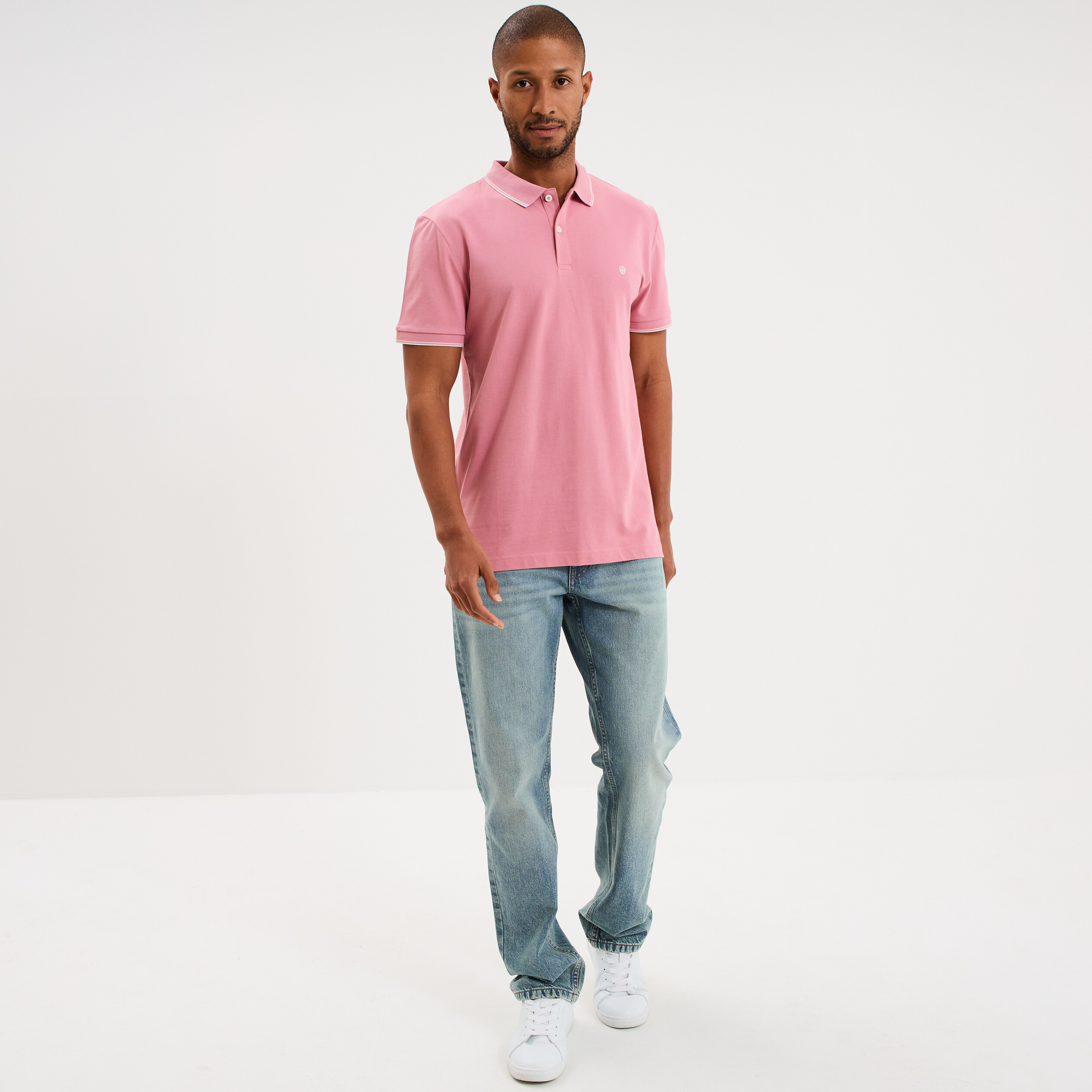 Polo piqu&eacute; coton manches courtes rose homme
