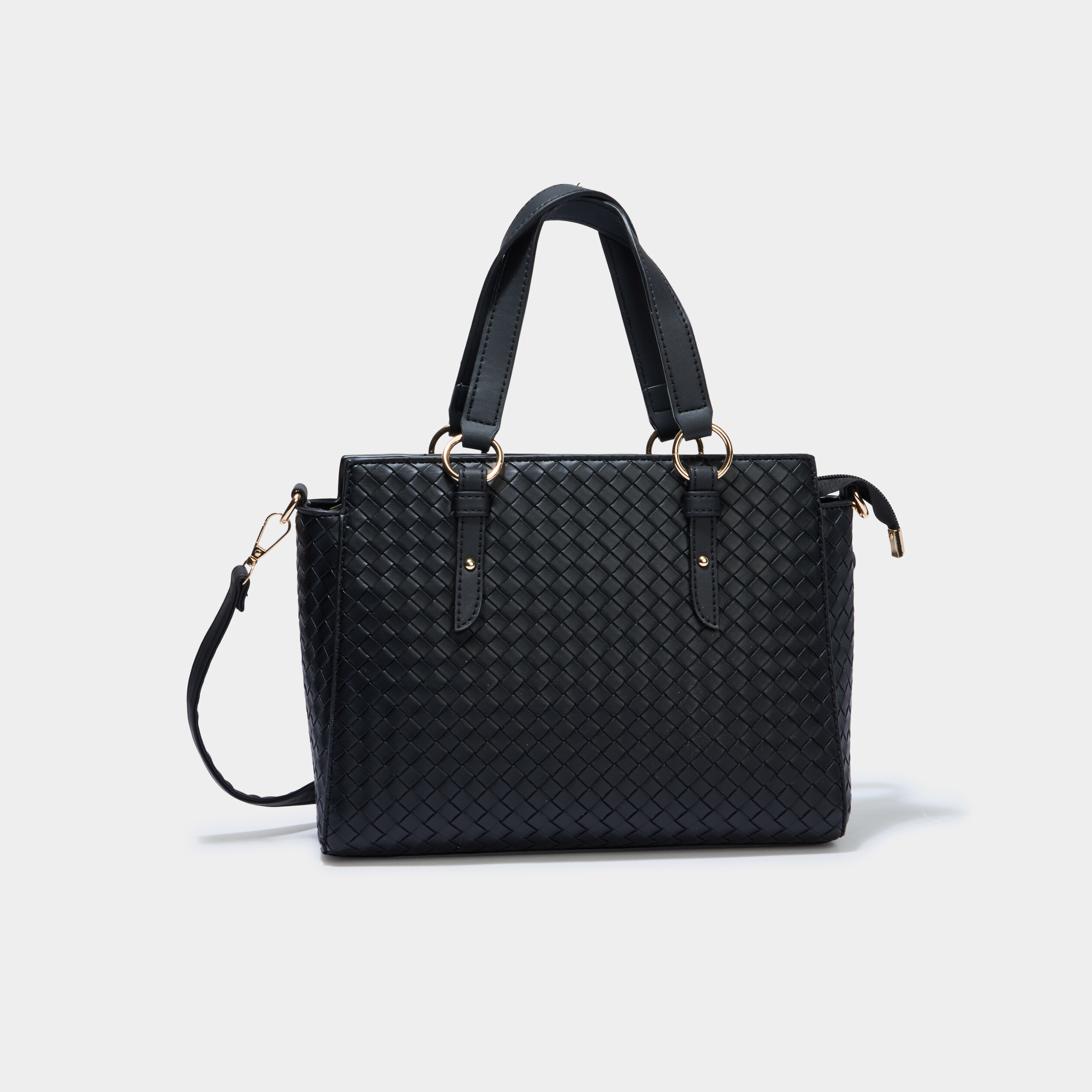 Sac &agrave; main effet tress&eacute; noir femme