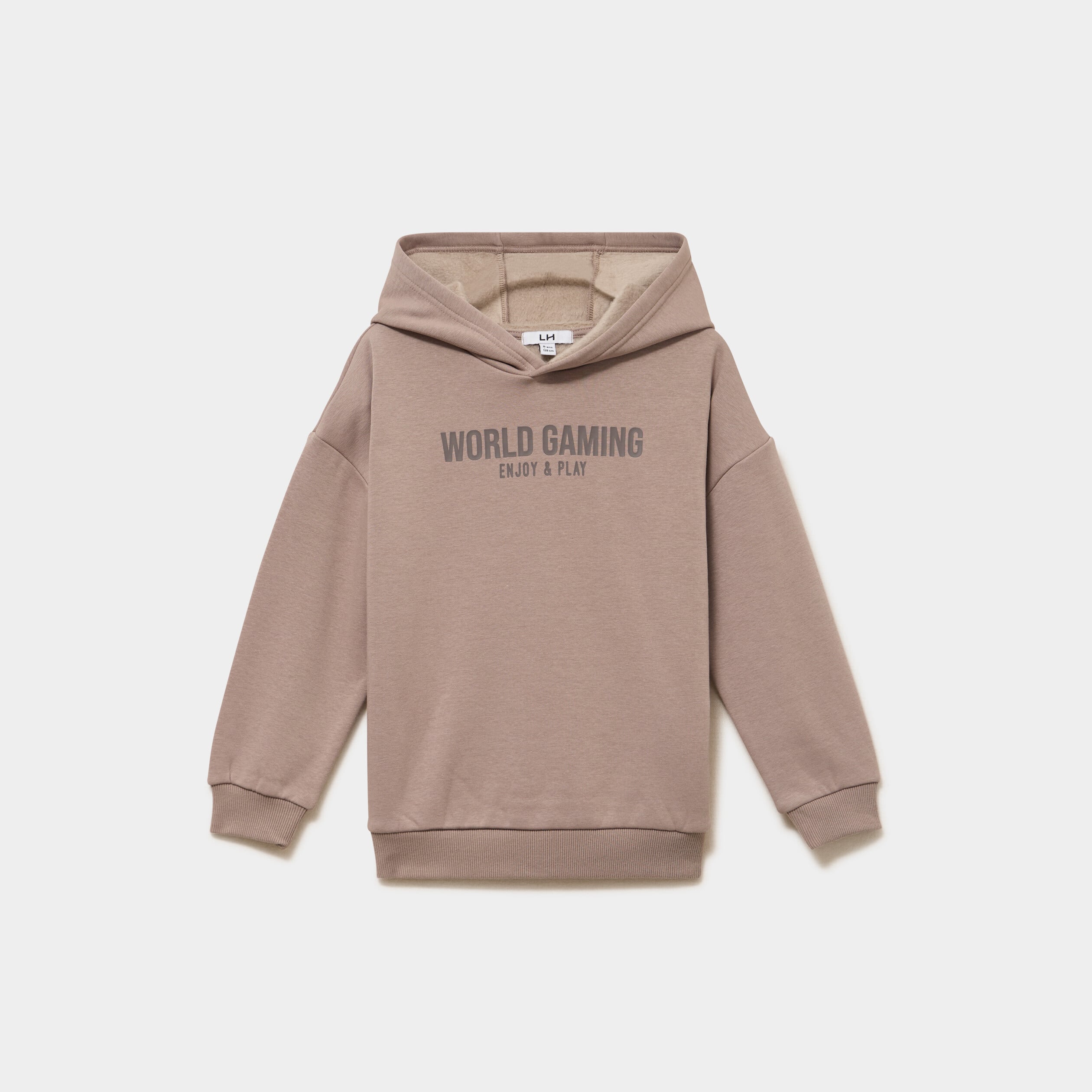 Sweat hoodie doubl&eacute; &agrave; capuche oversize taupe gar&ccedil;on