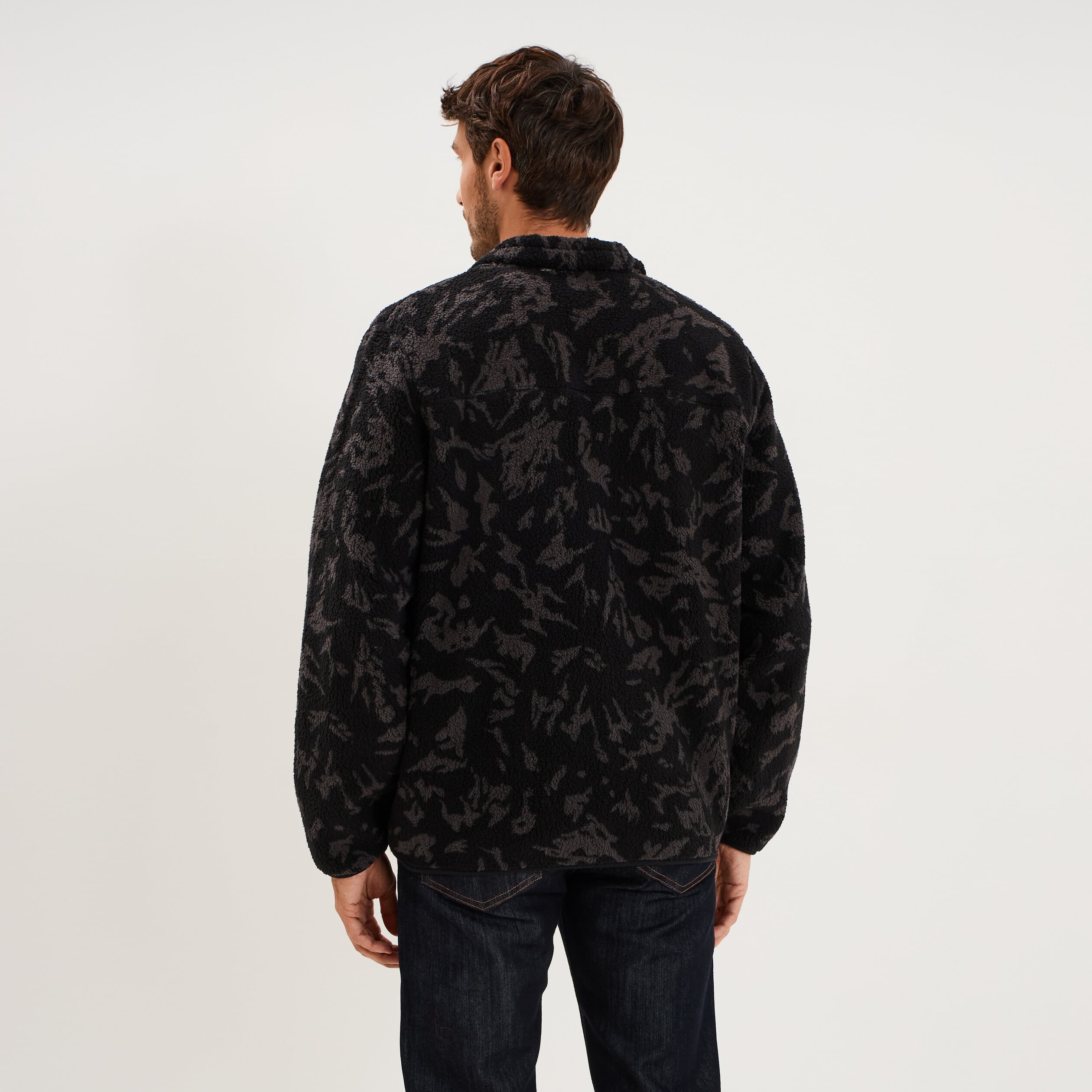 Veste effet sherpa zipp&eacute;e 3 poches noir homme