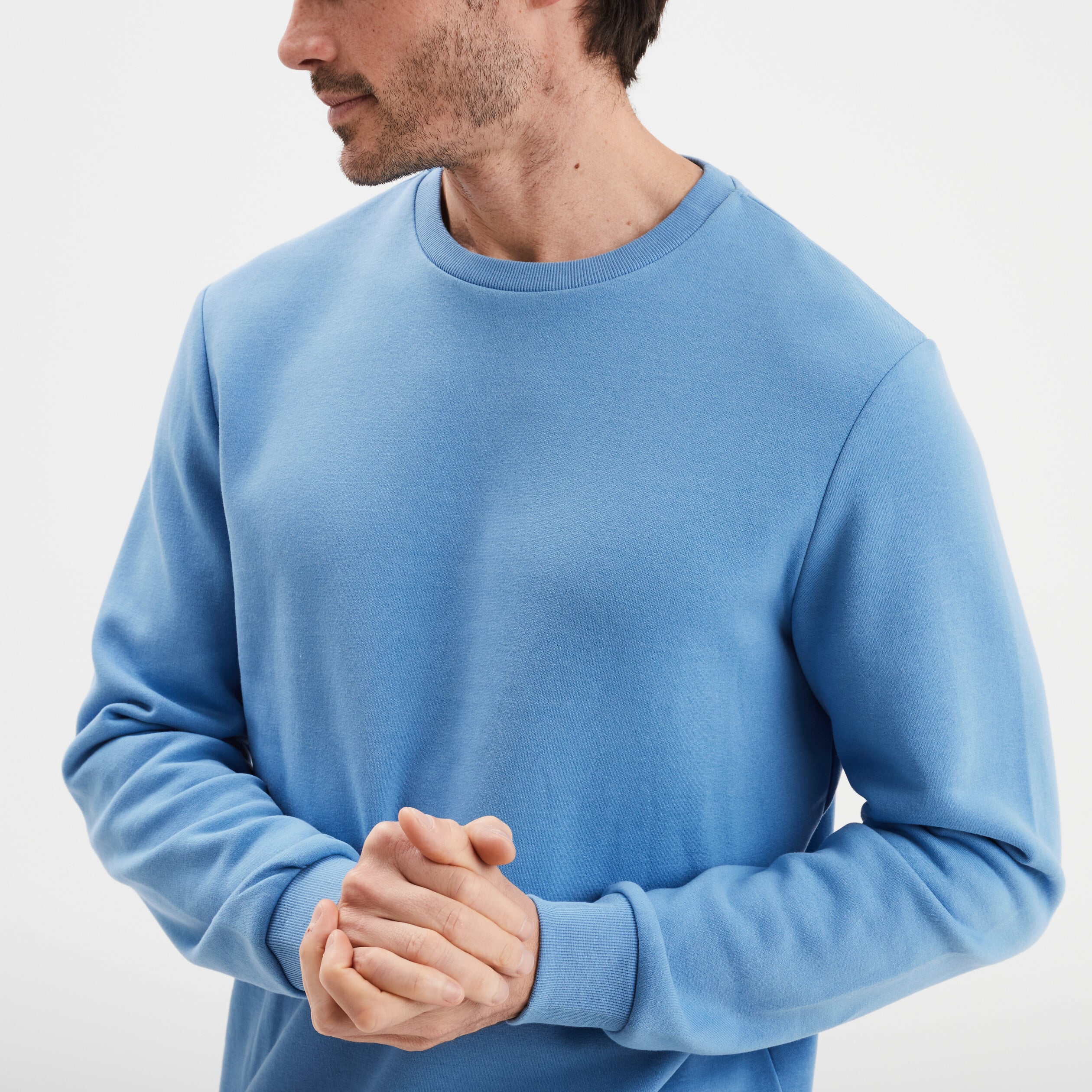 Sweat molleton col rond bleu homme