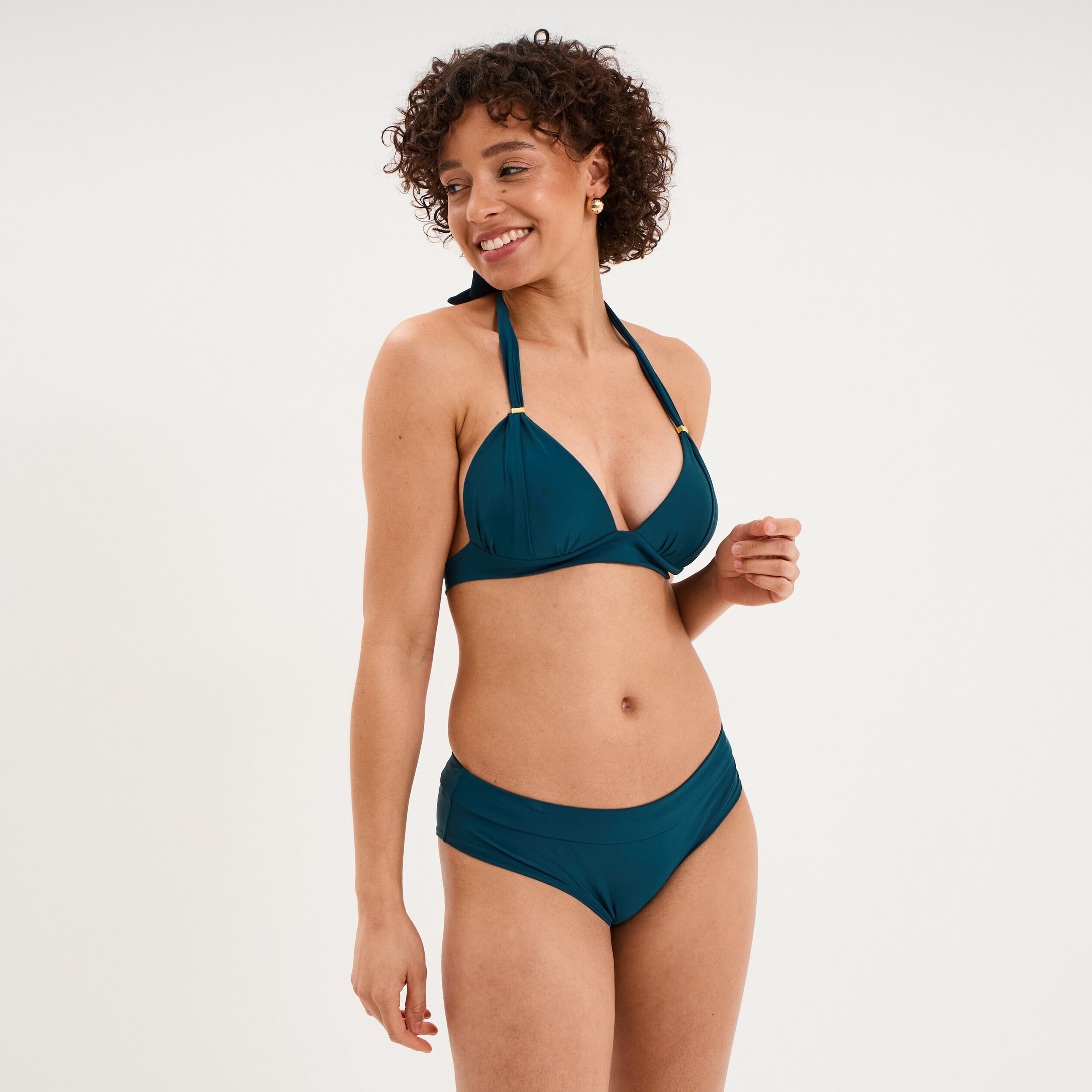 Haut de maillot de bain forme triangle bleu p&eacute;trole femme