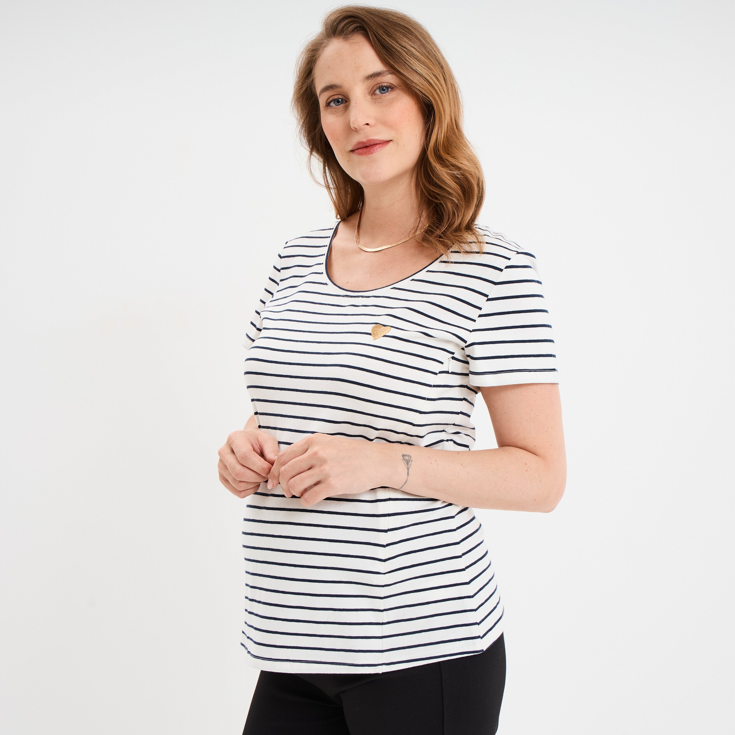 t shirt allaitement manches courtes ecru femmemater T-shirt allaitement manches courtes ecru femme maternité