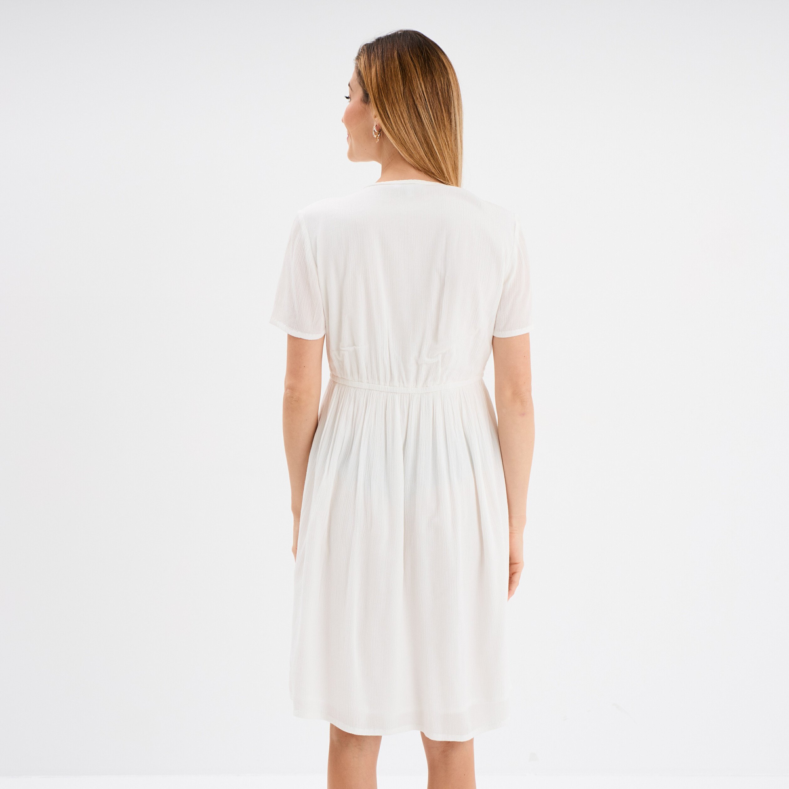 robe col en v details tresses blanc femme Robe col en V détails tressés blanc femme