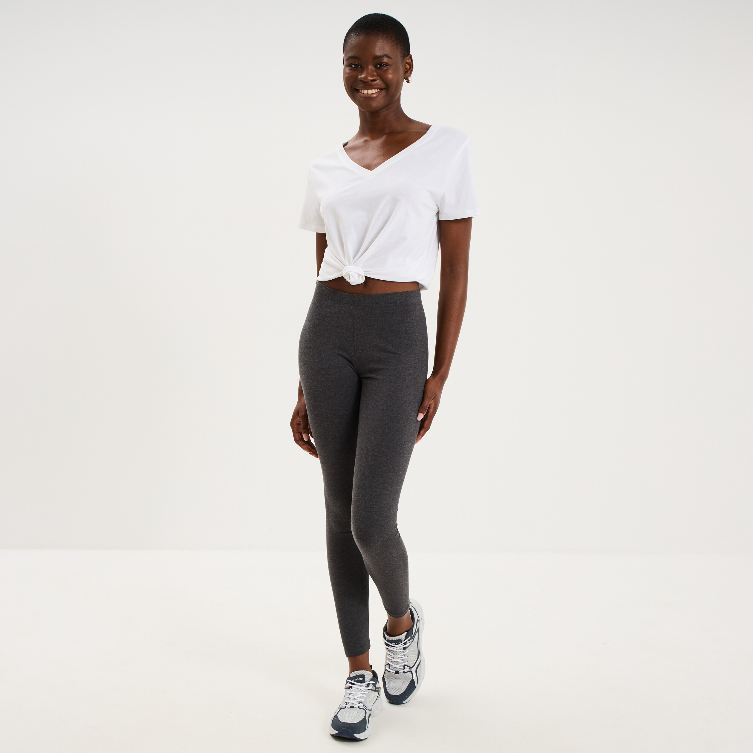 Legging taille haute gris fonc&eacute; femme