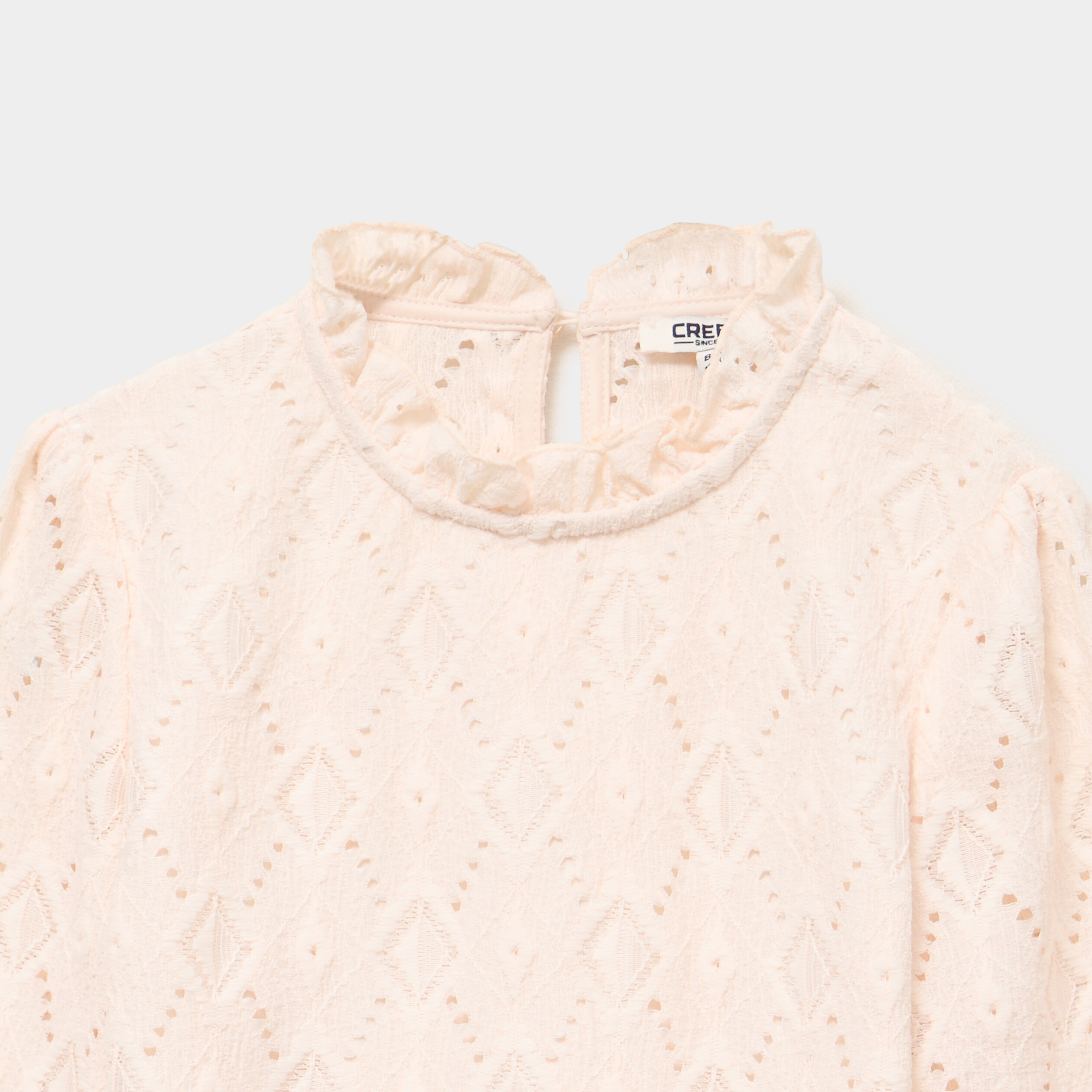 T-shirt dentelle manches longues beige fille
