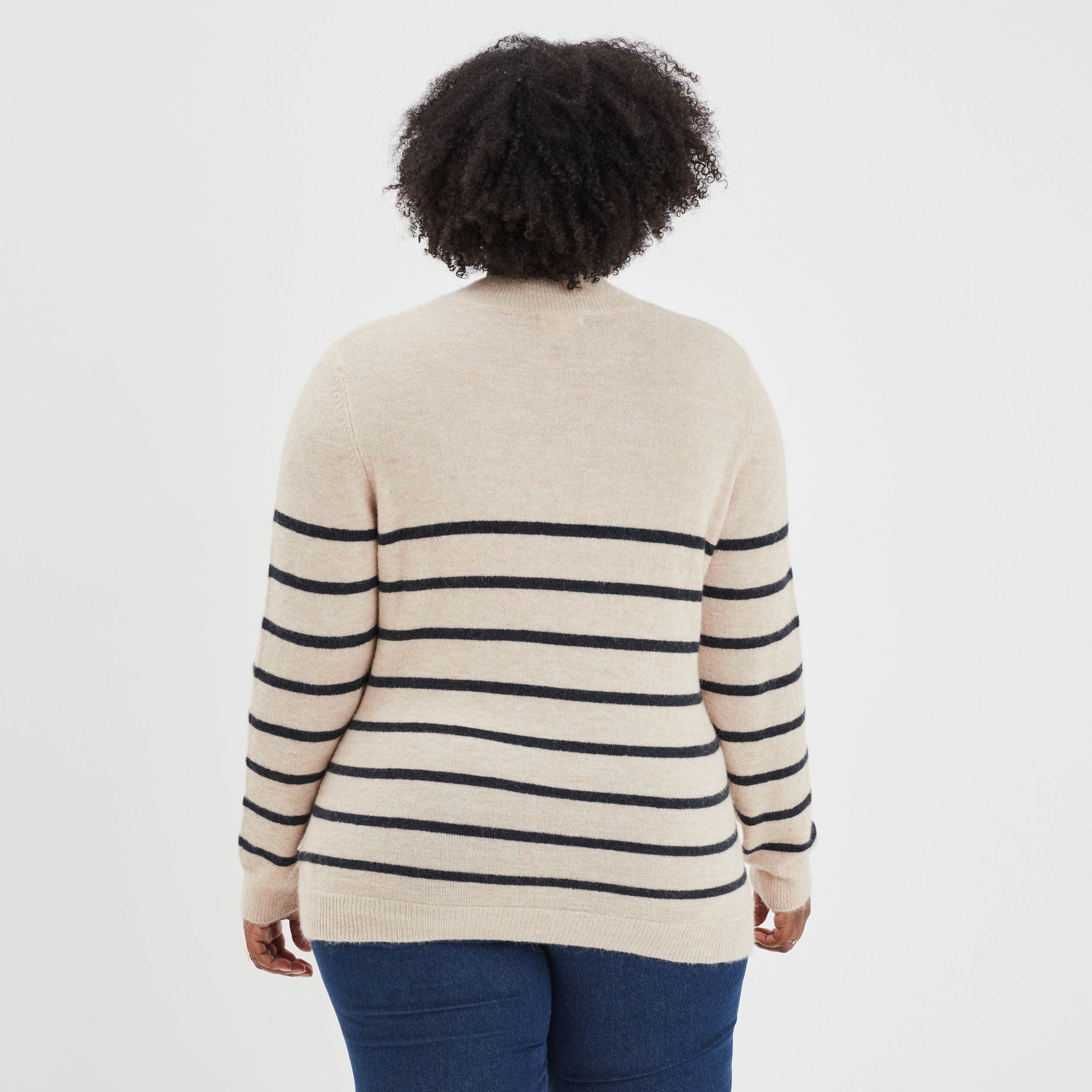 Pull marinière droit avec boutons gris femme grande taille
