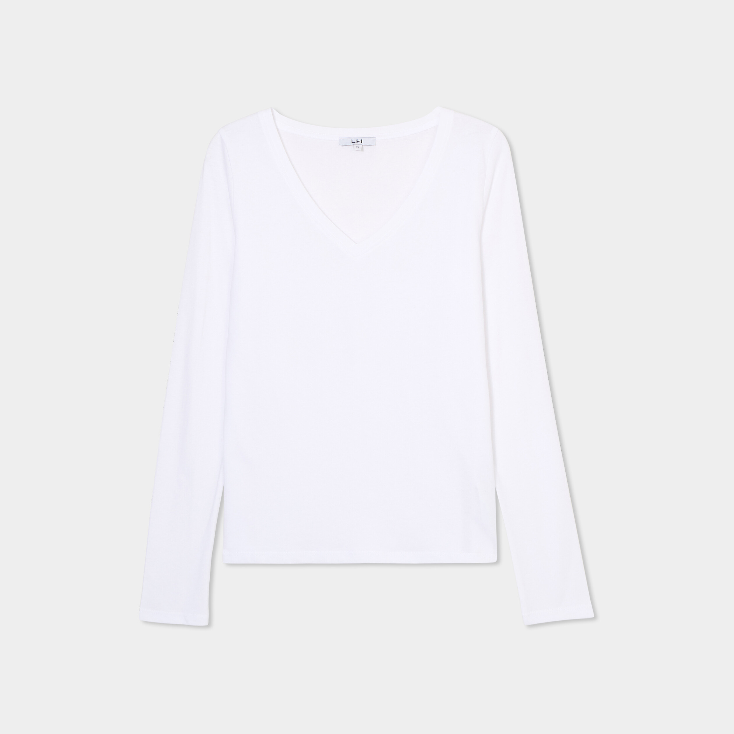 t shirt col en v manches longues coton blanc femme T-shirt col en V manches longues coton blanc femme