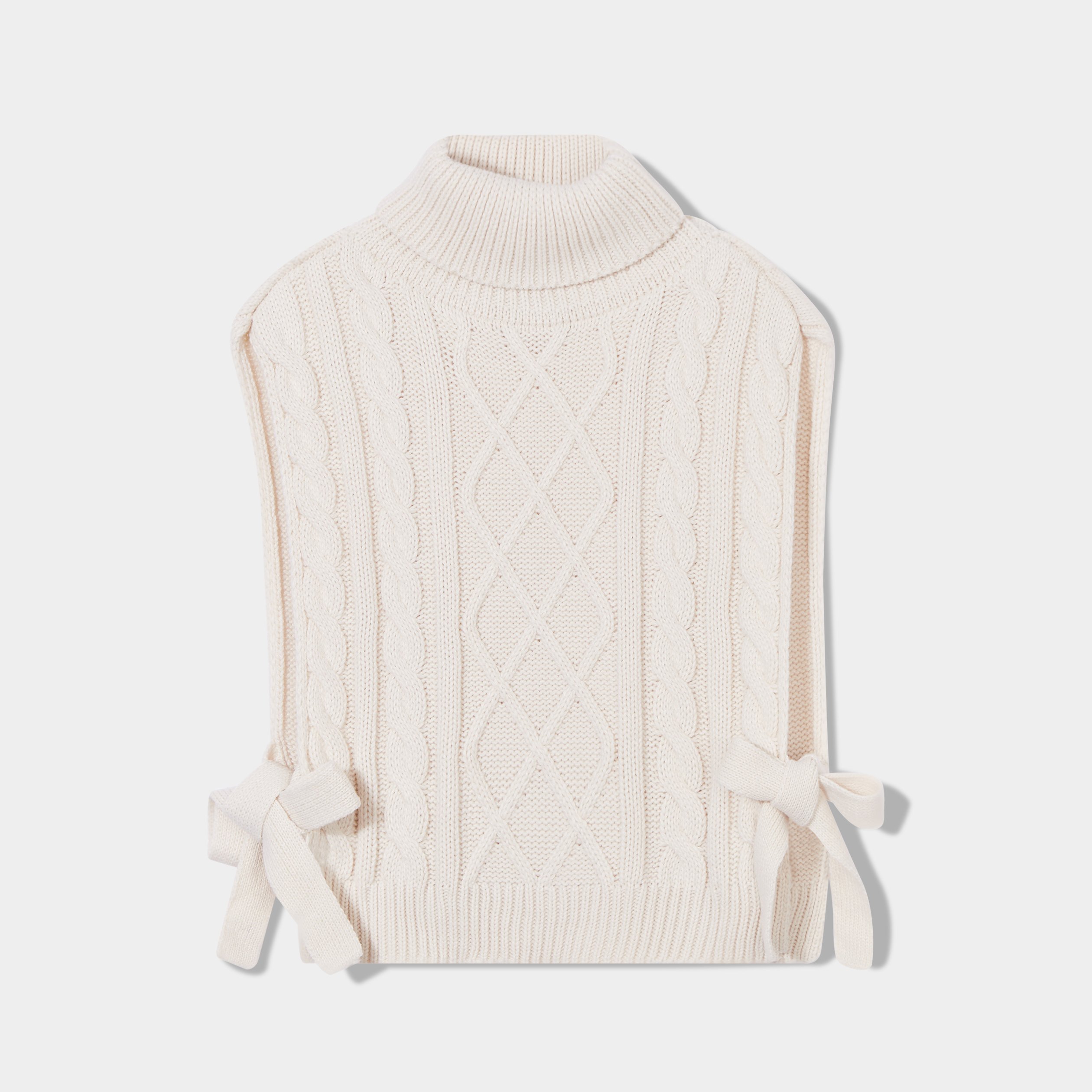 Pull gilet noeuds col roulé sans manches sable femme