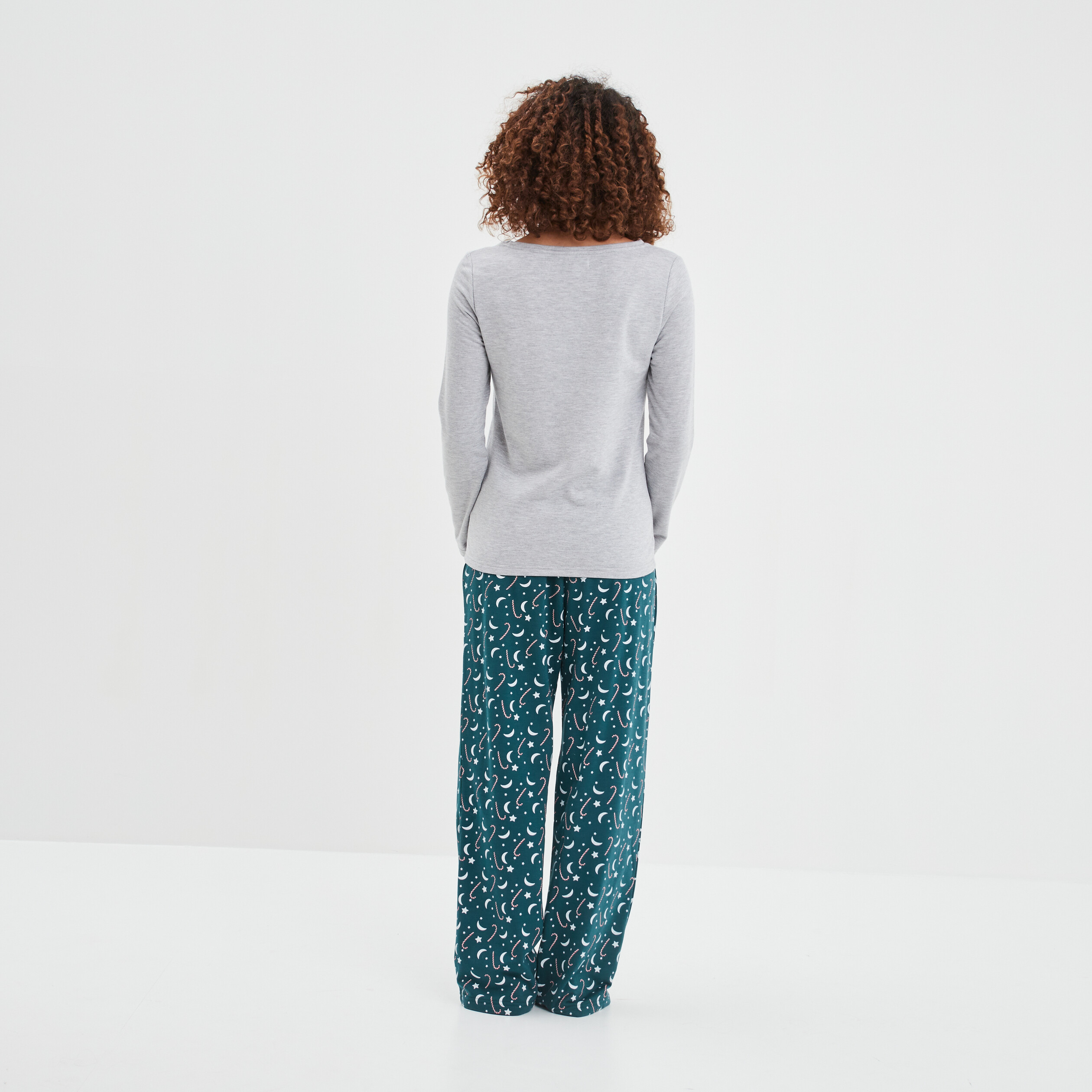 Ensemble pyjama pantalon 2 pièces gris clair femme