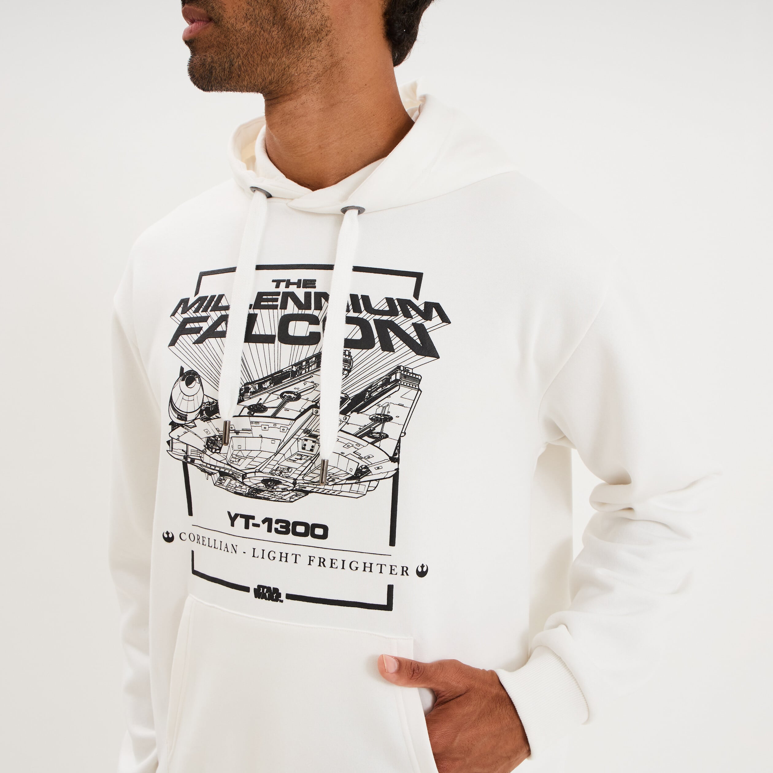 Sweat hoodie 1 poche &agrave; capuche Star Wars ivoire homme