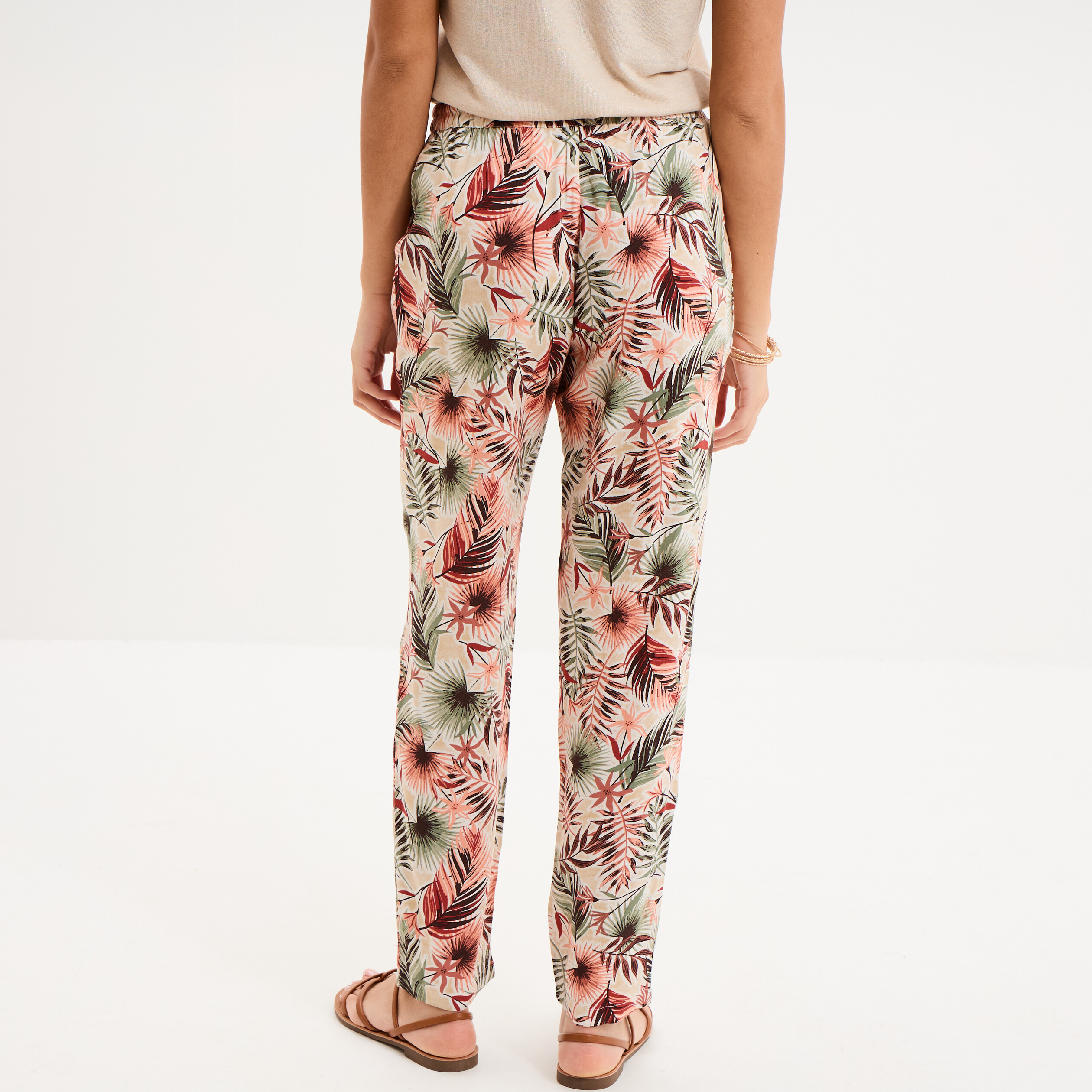 Pantalon cigarette fluide &agrave; ceinture vert kaki femme