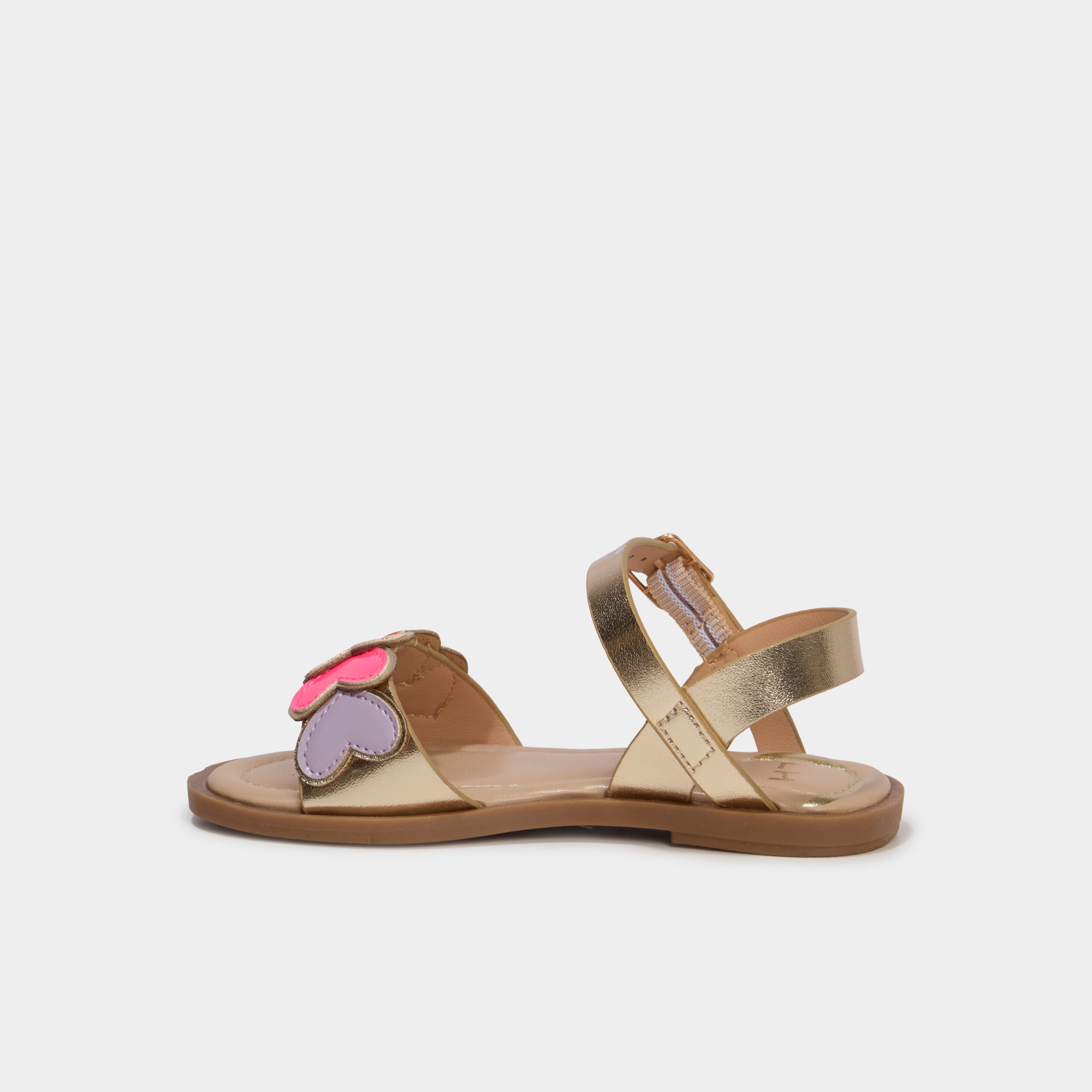 Sandales avec d&eacute;tails coeurs jaune or fille