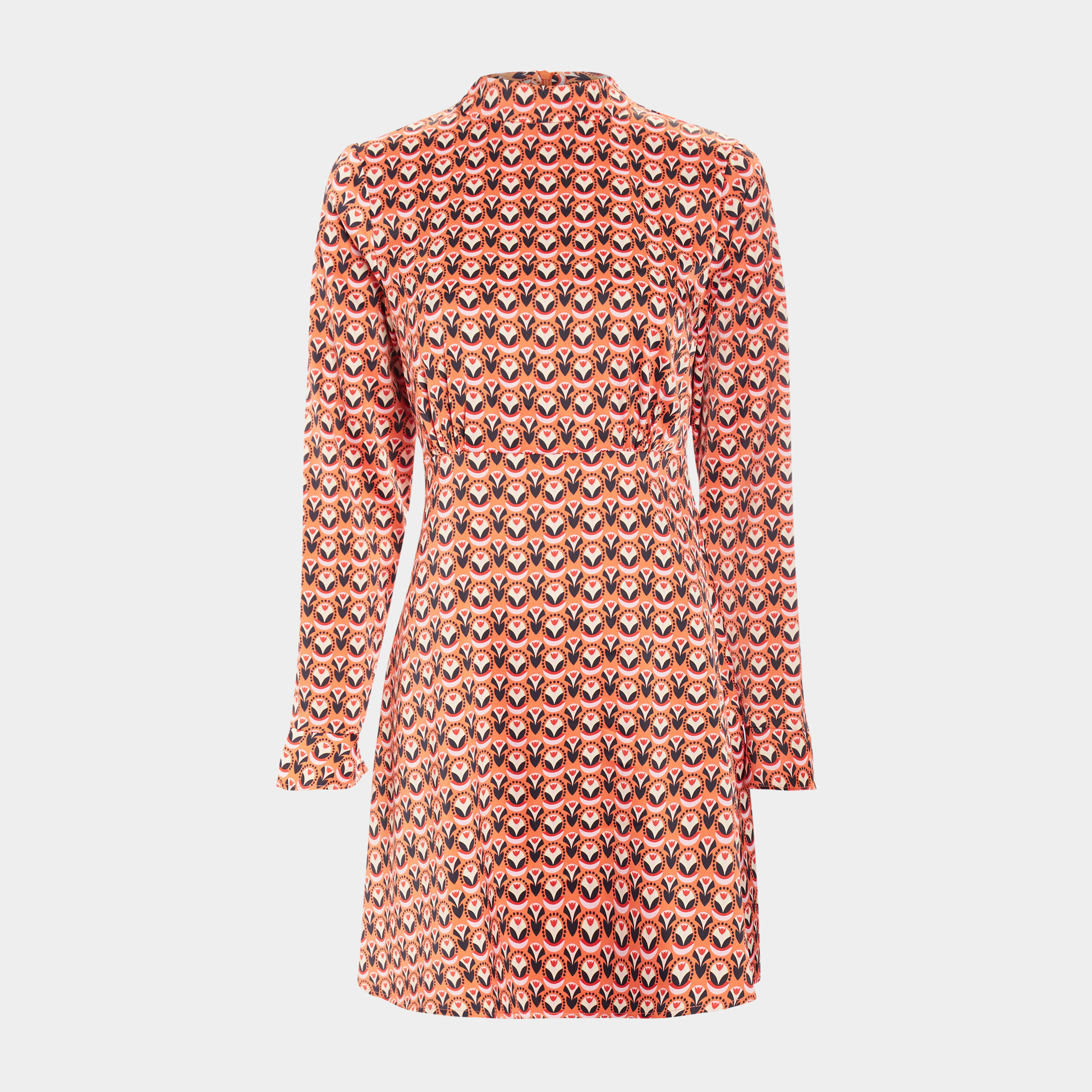 robe trapeze col montant orange corail femme Robe trapèze col montant orange corail femme