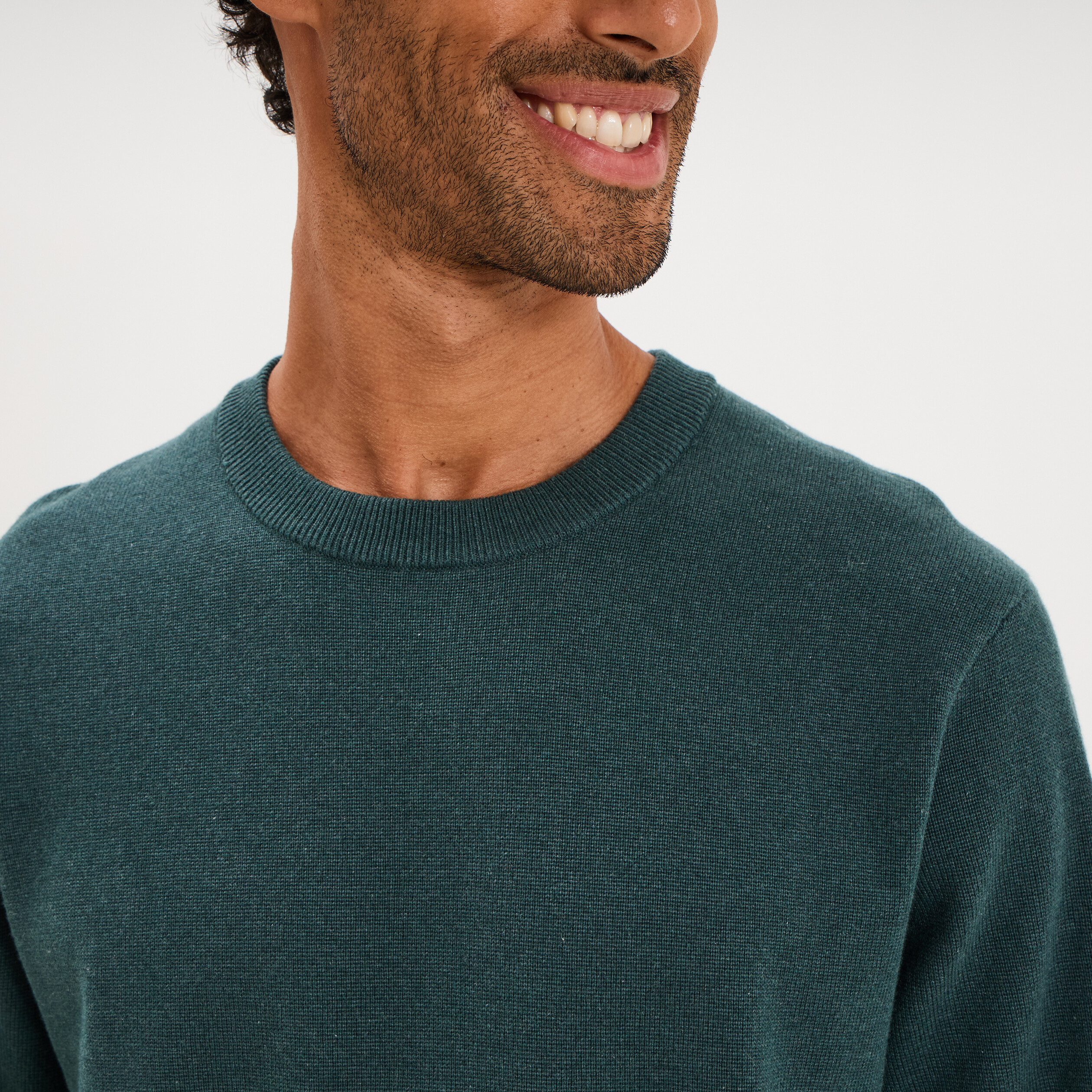 Pull col rond manches longues vert canard homme