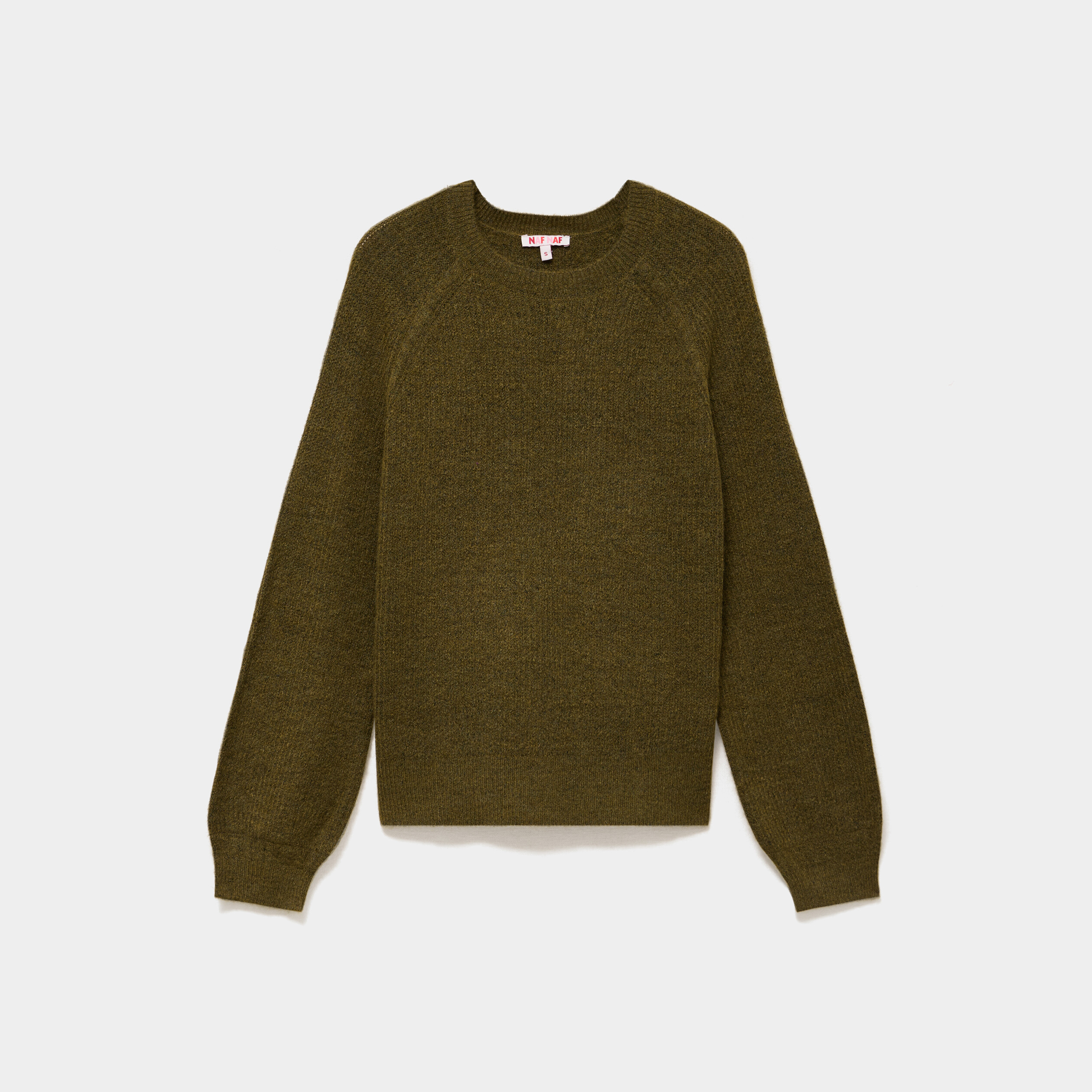 Pull col rond manches longues vert olive femme