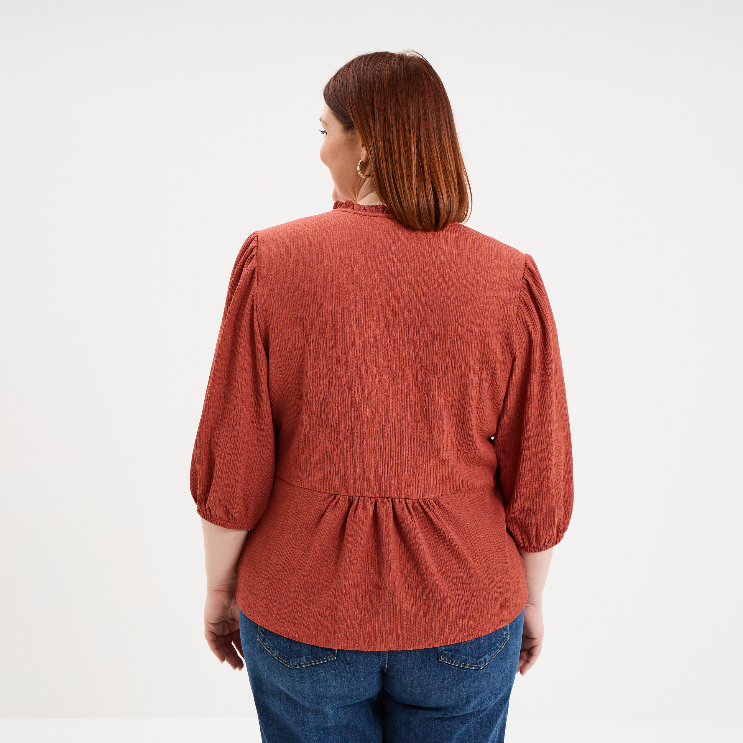Blouse manches ballons 3/4 vieux rose femme grande taille
