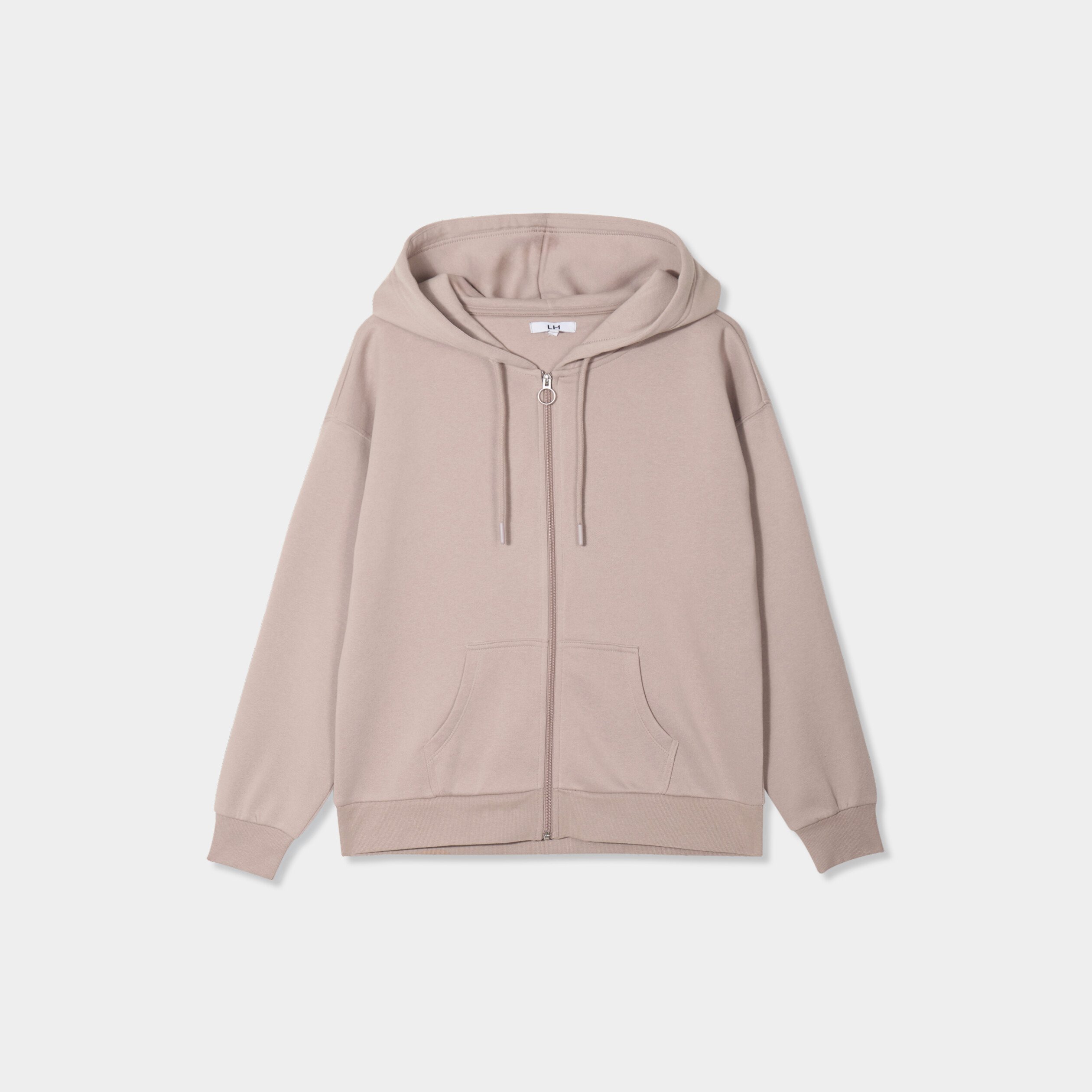 sweat zippe a capuche molleton beige femme Sweat zippé à capuche molleton beige femme