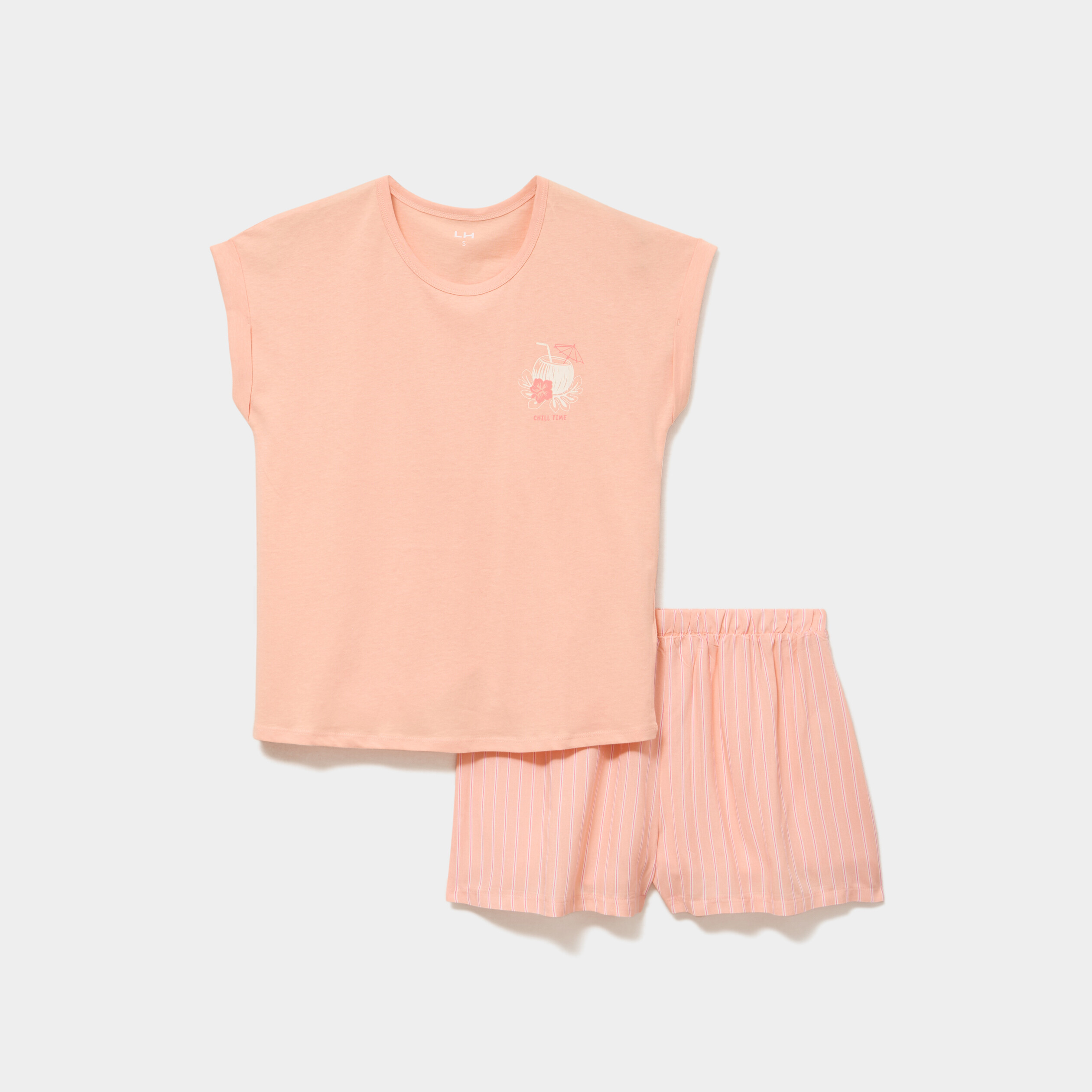 Ensemble pyjama short et t-shirt orange clair femme