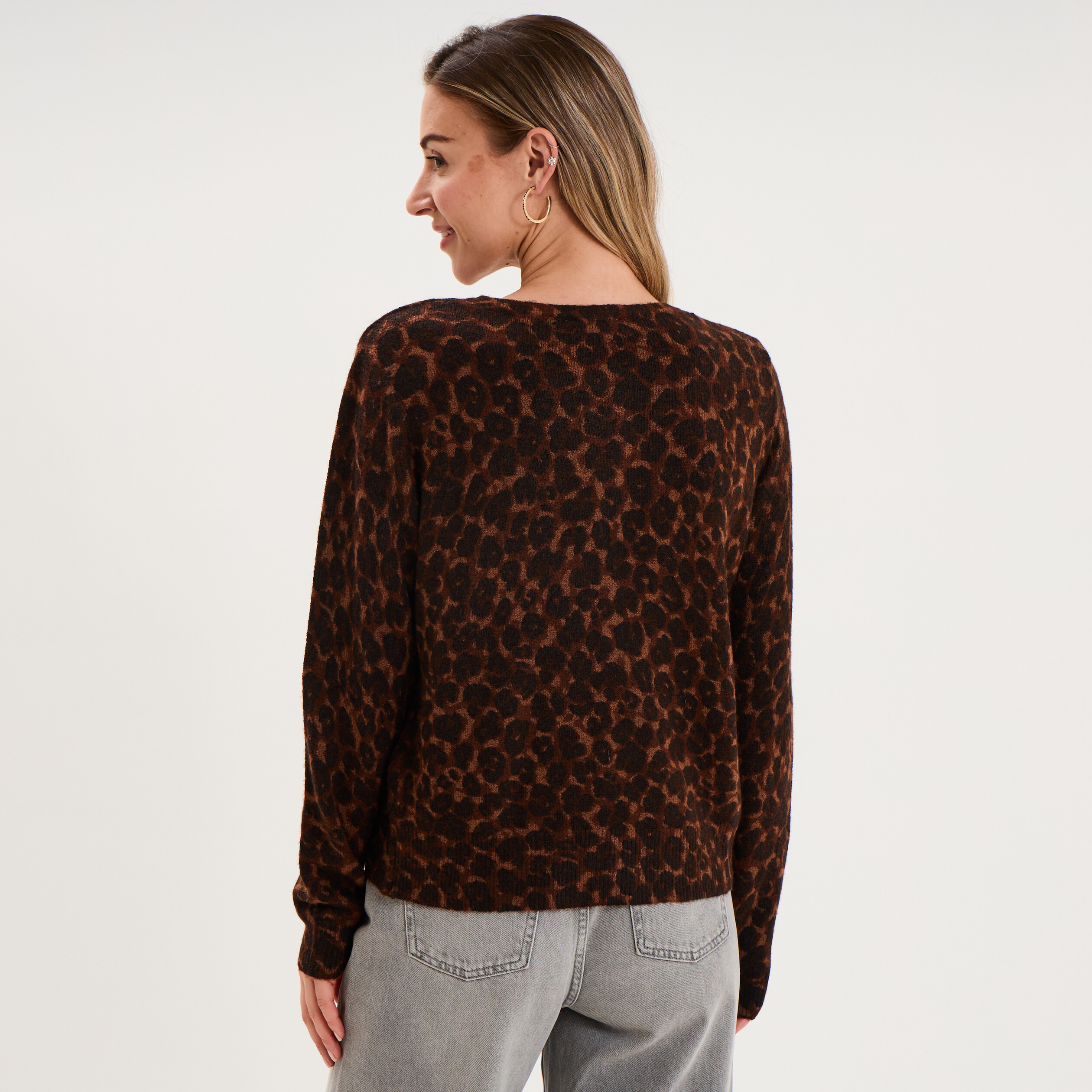 Gilet ajust&eacute; col rond manches longues marron femme