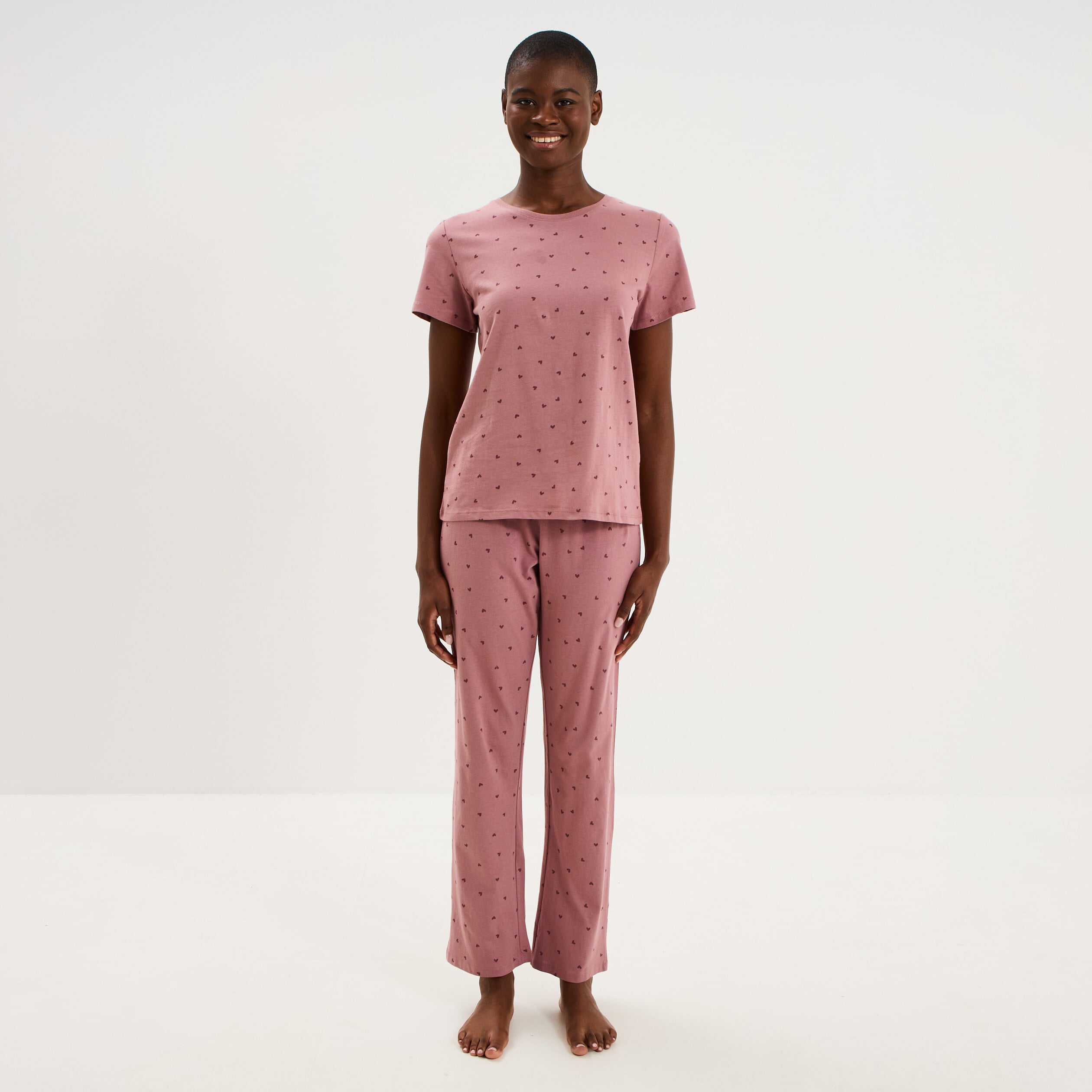 Ensemble pyjama t-shirt pantalon coton rose femme