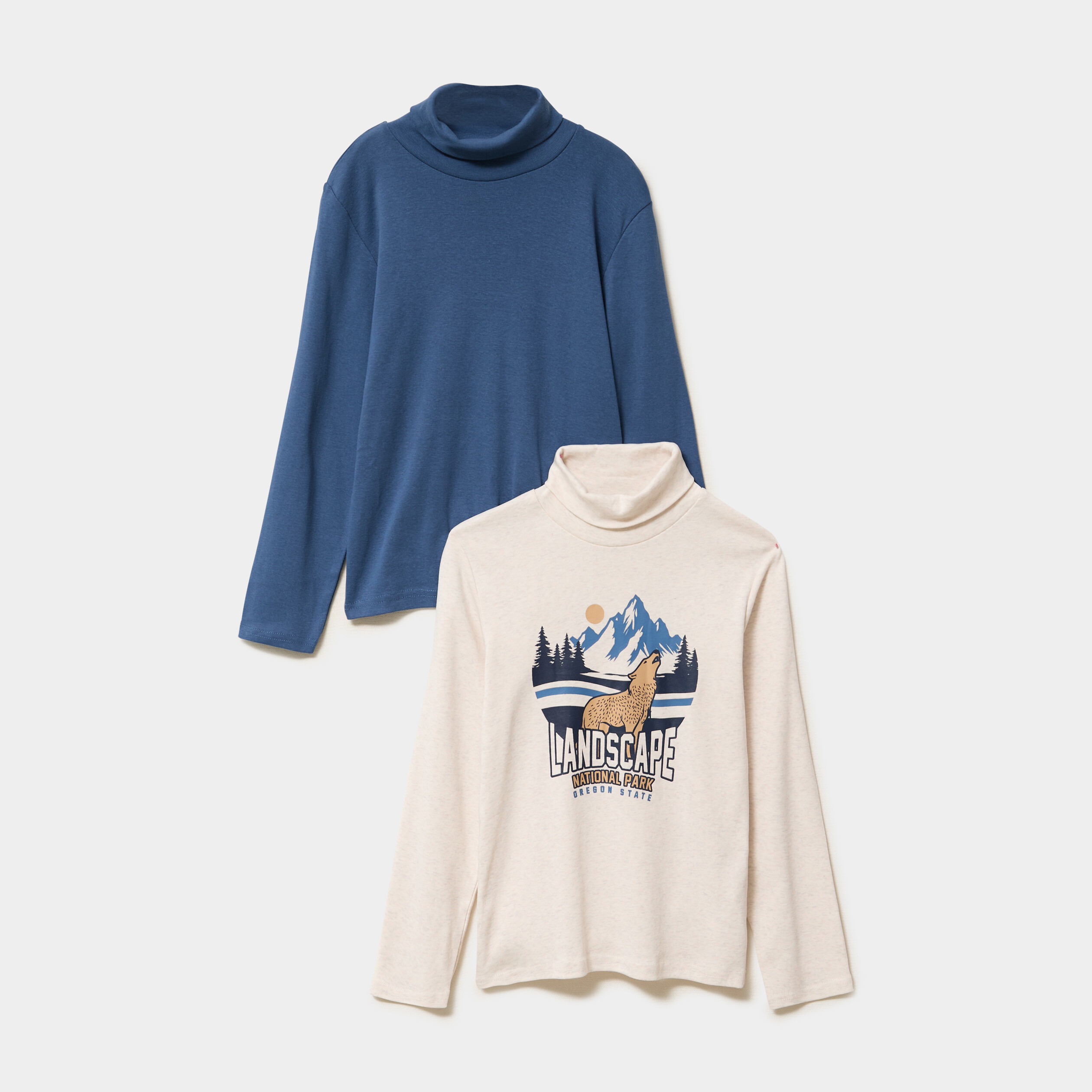 Lot De 2 T-shirts à Col Roulé Pour Fille - Coton Extensible - Coupe Ajustée - Manches Longues - 7
