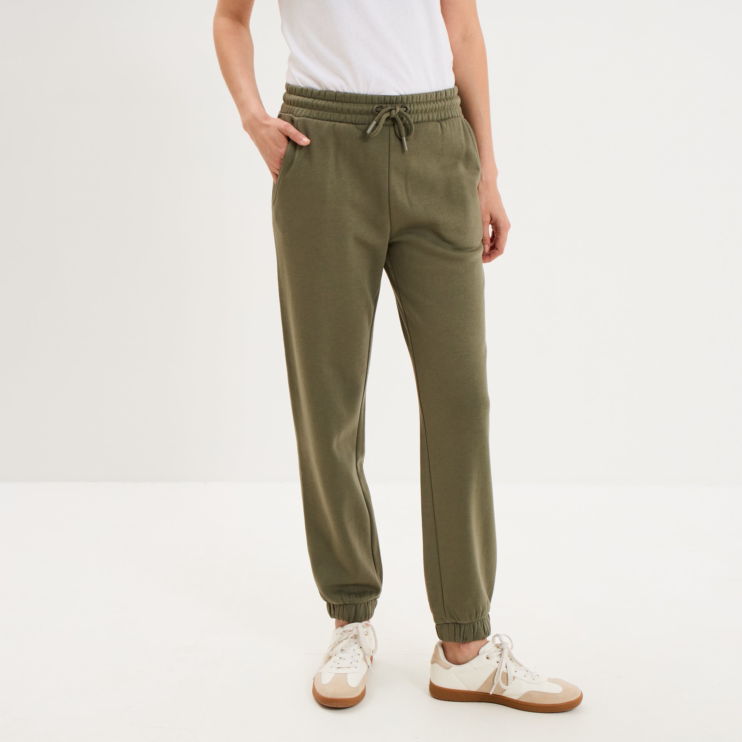 Pantalon de jogging molletonn&eacute; vert kaki femme