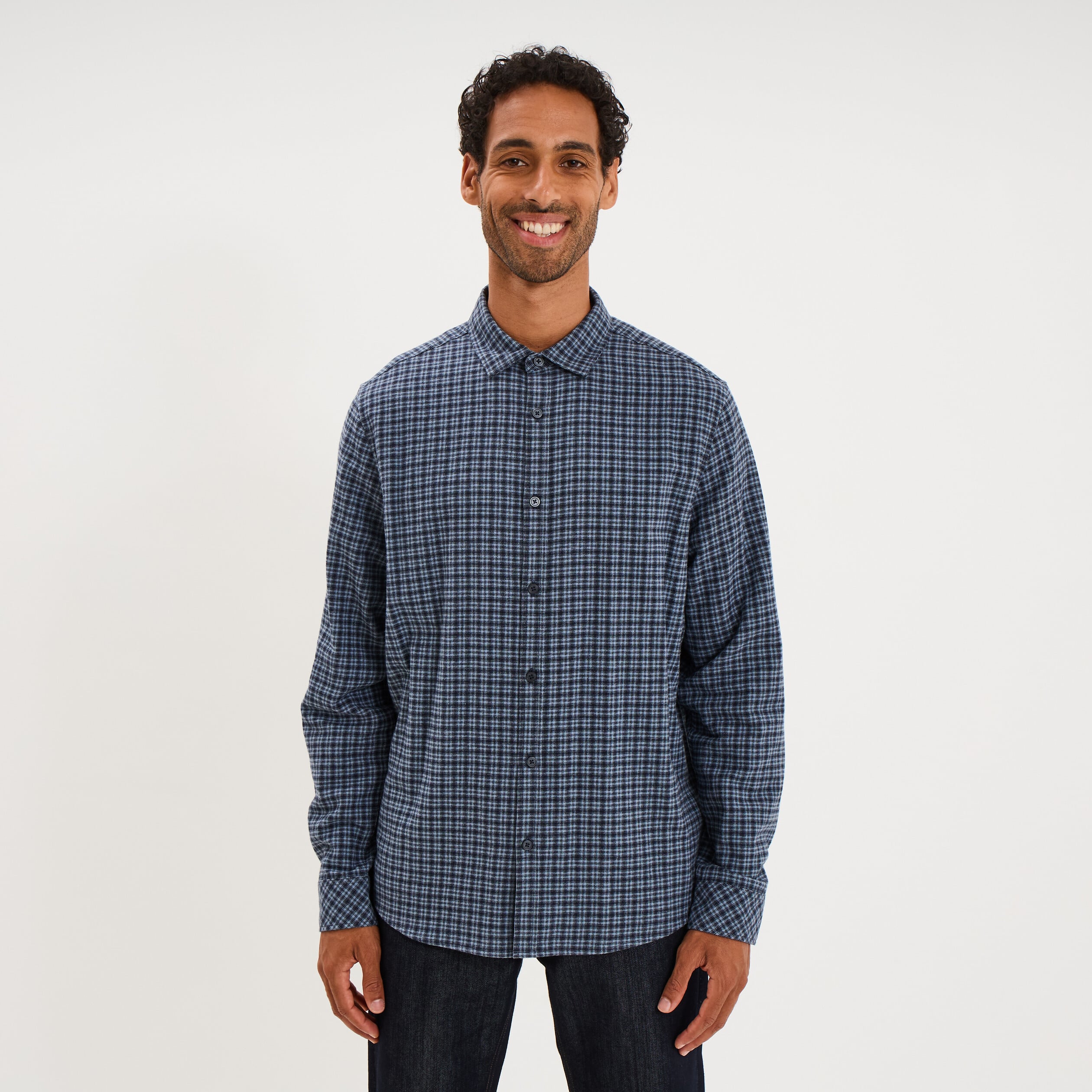 Chemise manches longues coton bleu marine homme