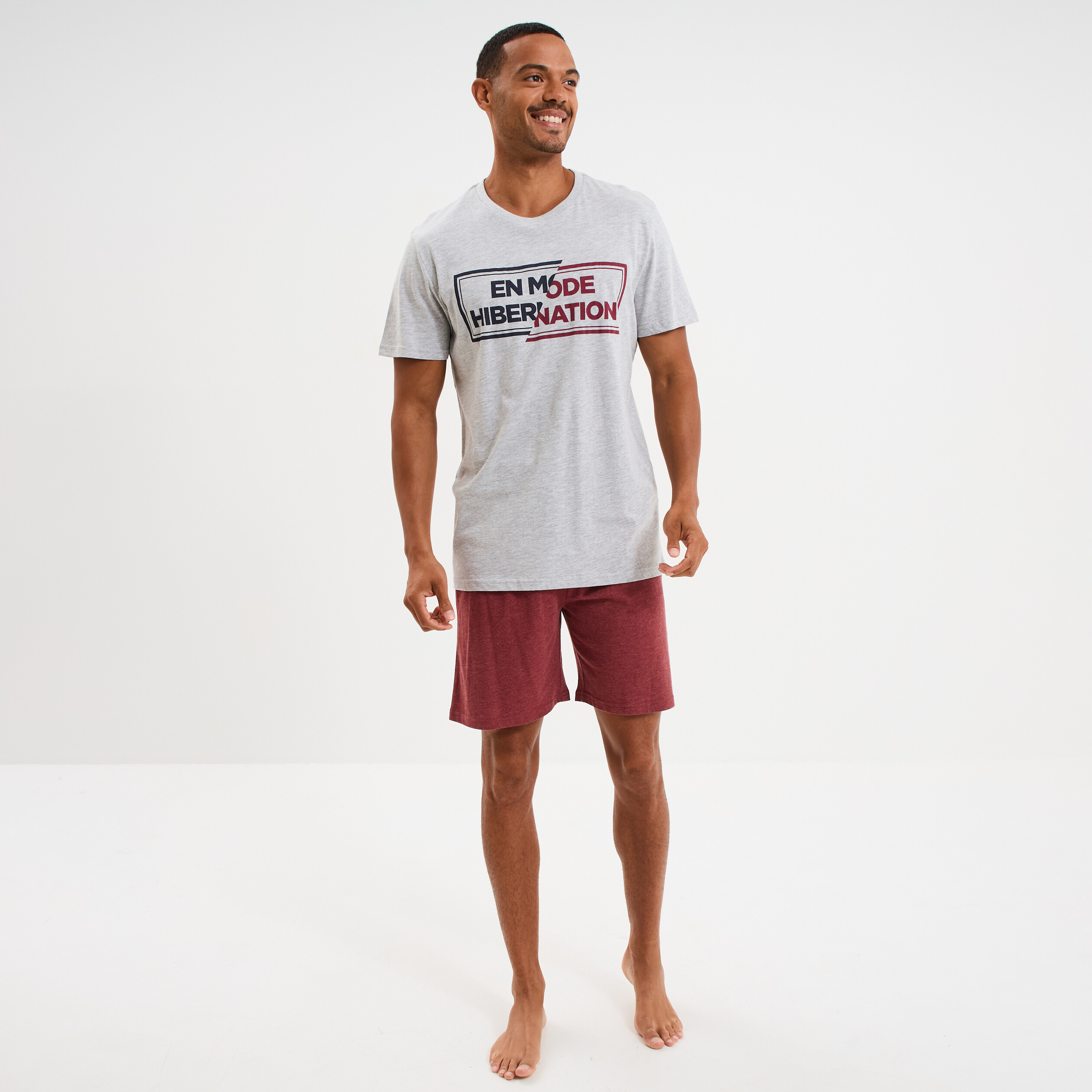 ensemble pyjama short et t shirt gris clair homme Ensemble pyjama short et t-shirt gris clair homme
