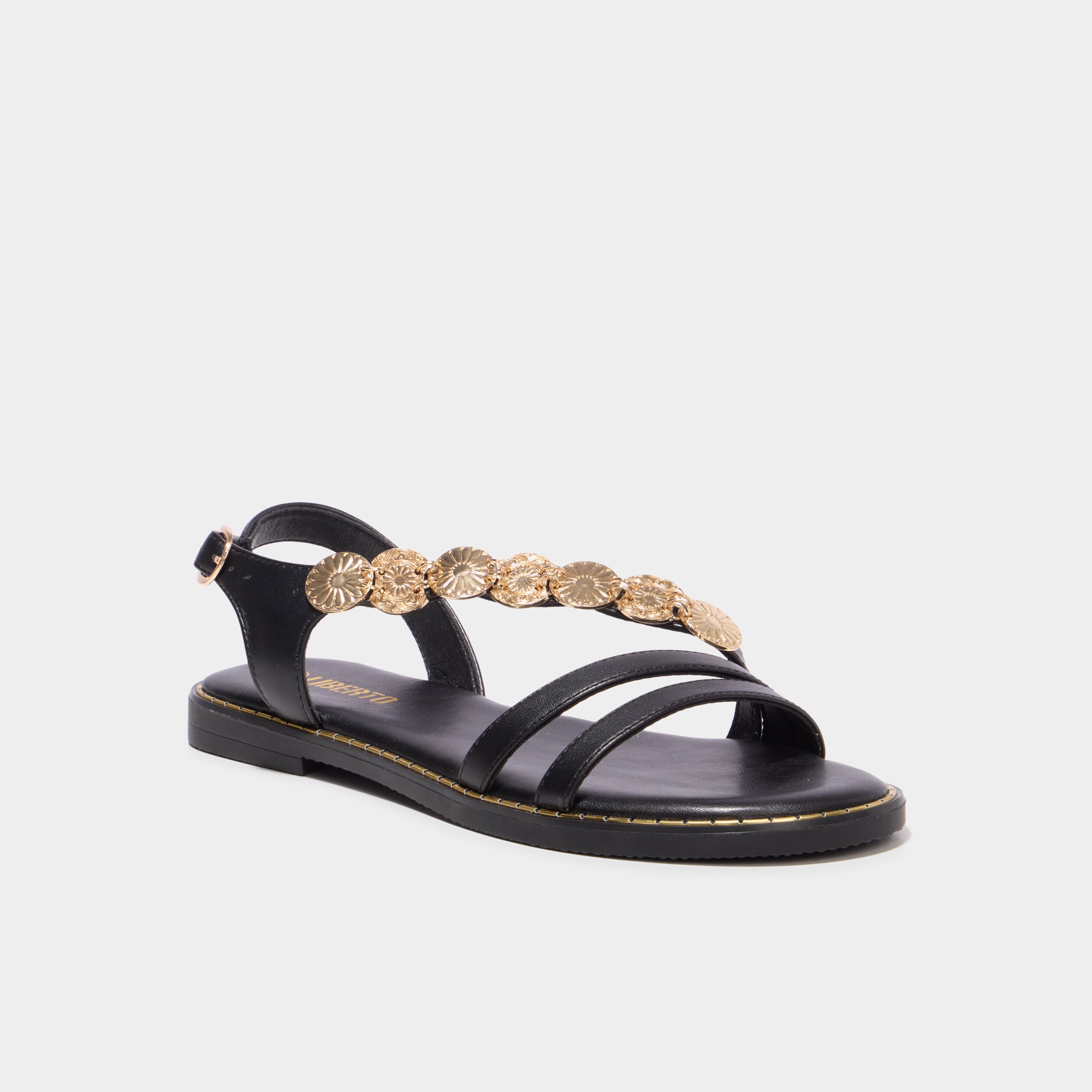 Sandales avec d&eacute;tails bijoux noir femme