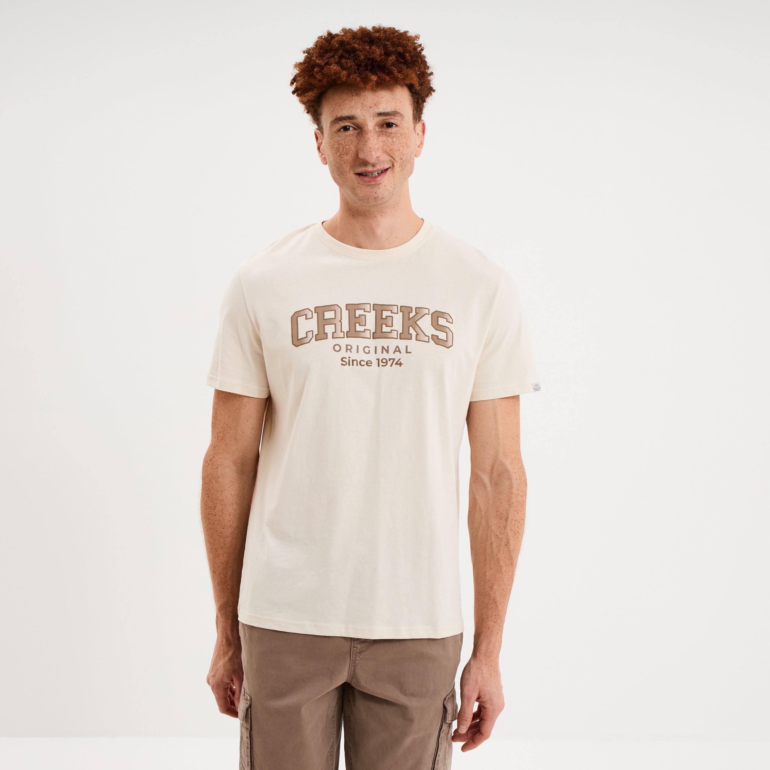 T-shirt col rond manches courtes coton ecru homme