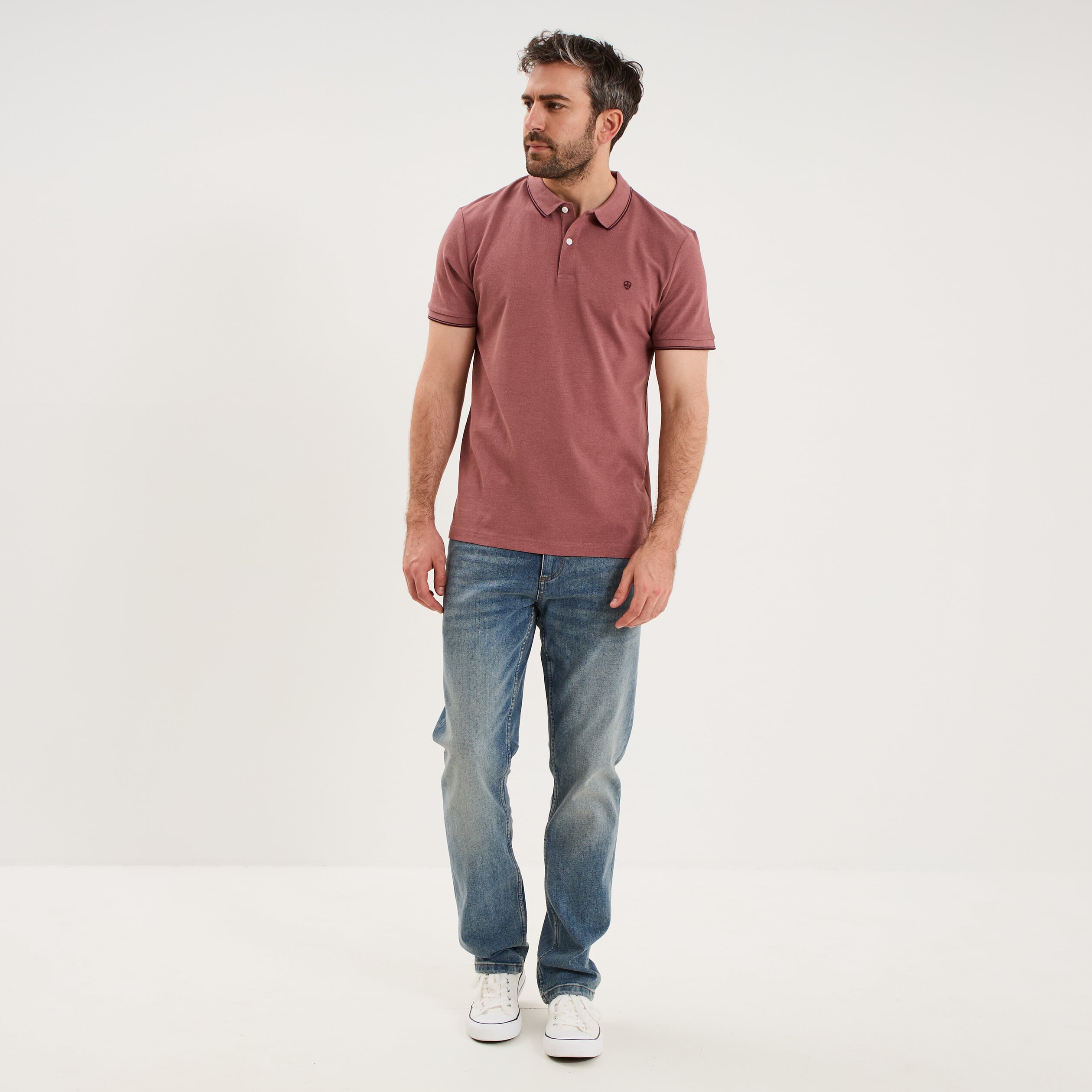 Polo piqu&eacute; coton manches courtes vieux rose homme