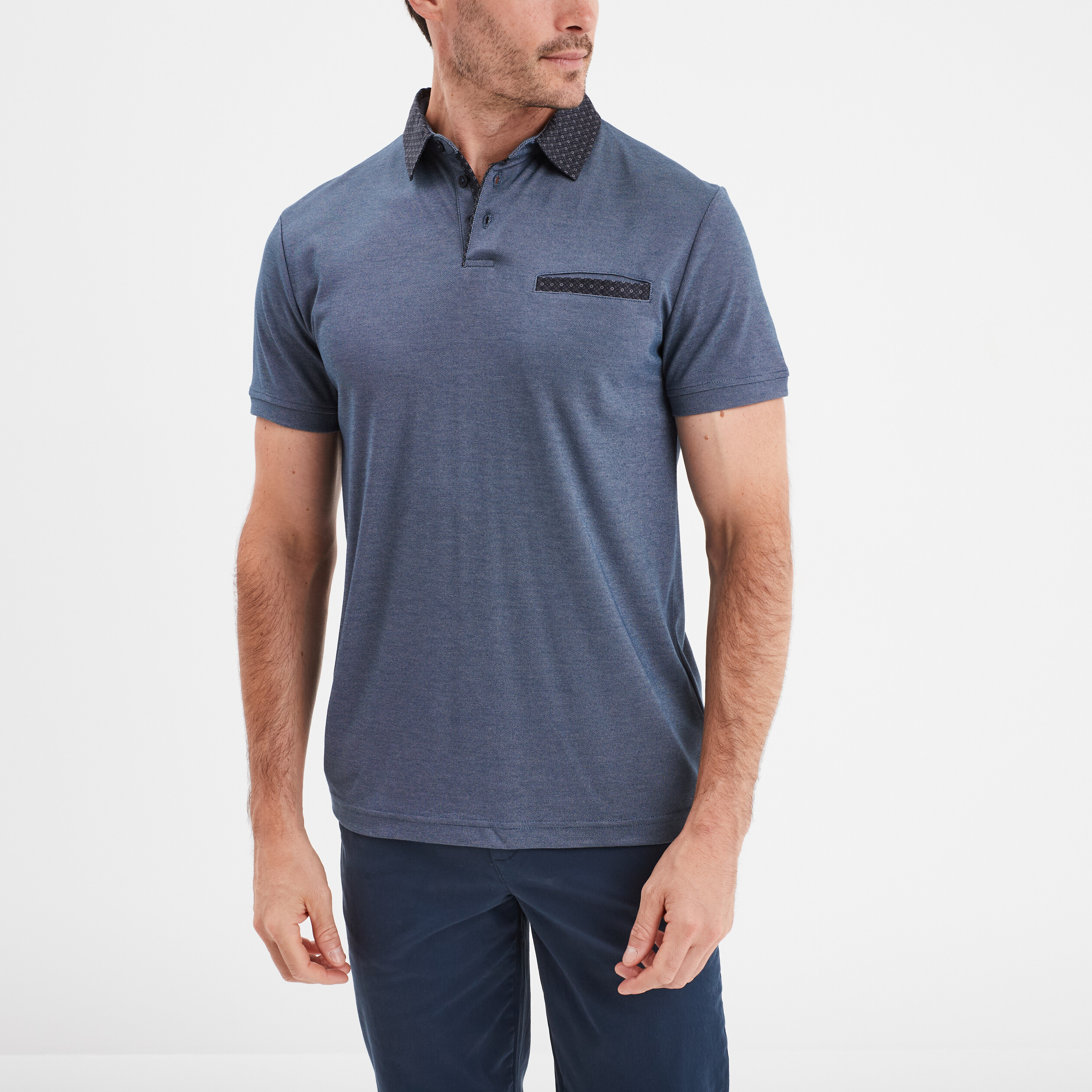polo droit manches courtes 1 poche buste bleu fonce homme Polo droit manches courtes 1 poche buste bleu foncé homme