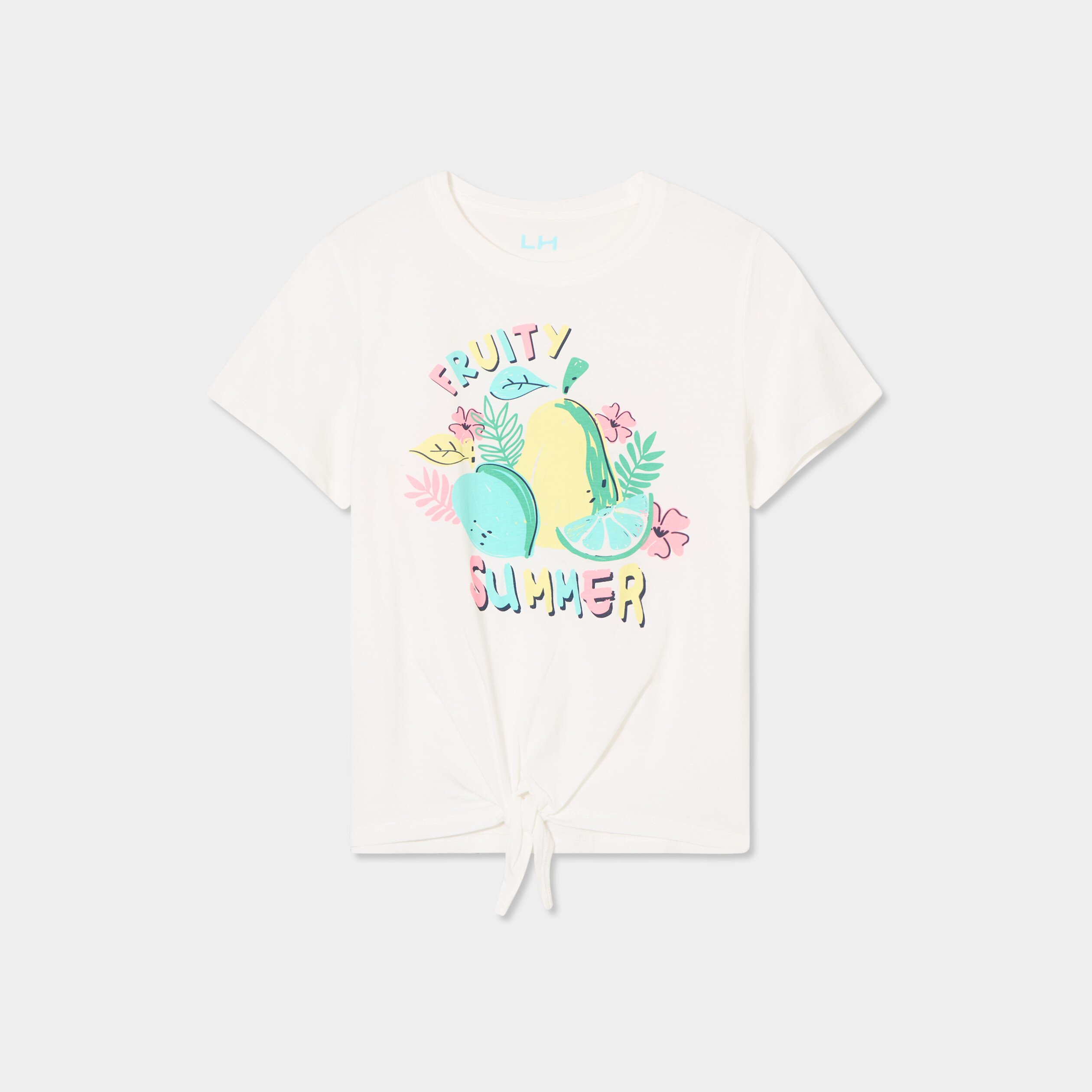 t shirt noue manches courtes coton blanc fille T-shirt noué manches courtes coton blanc fille