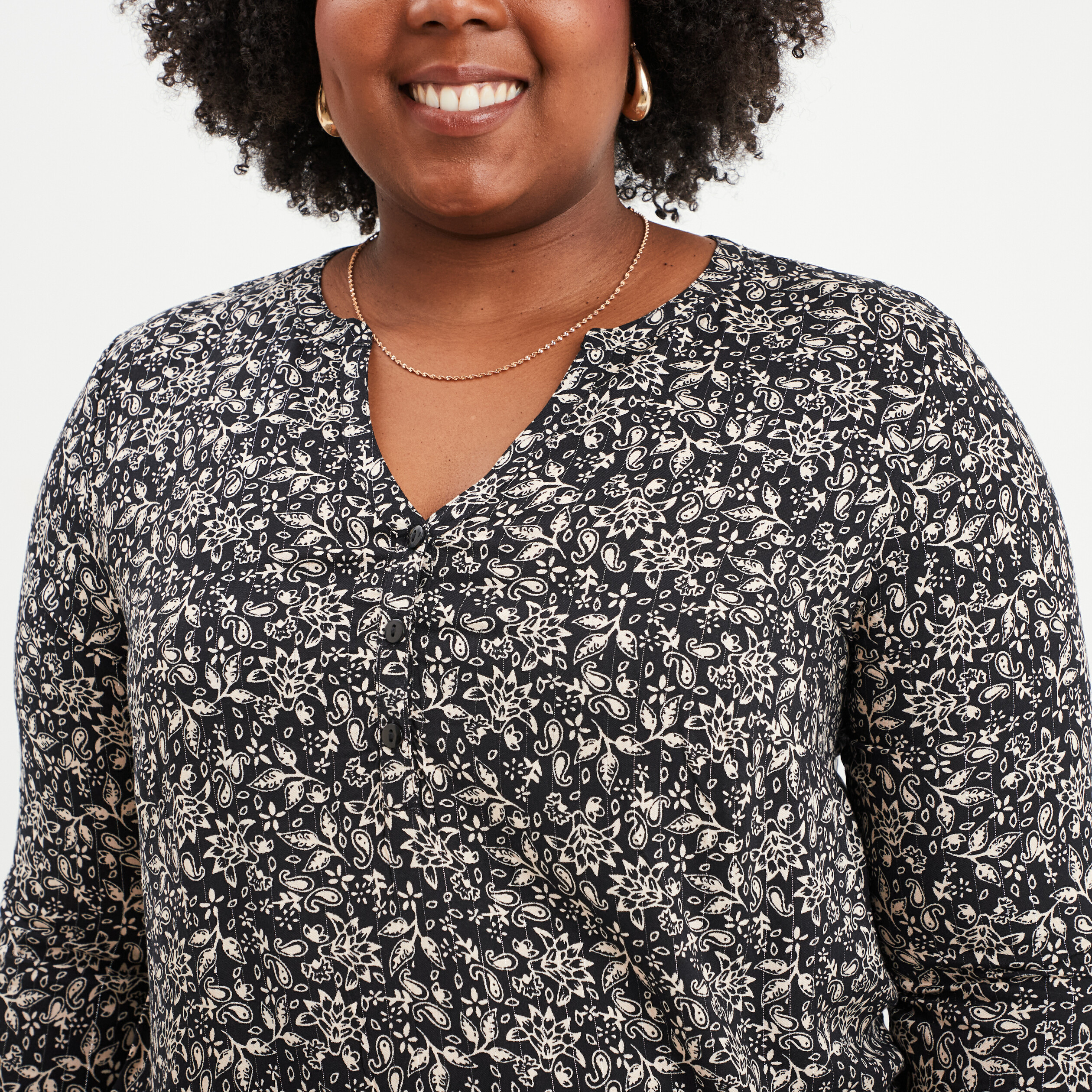 Blouse manches 3/4 retroussables noir femme grande taille