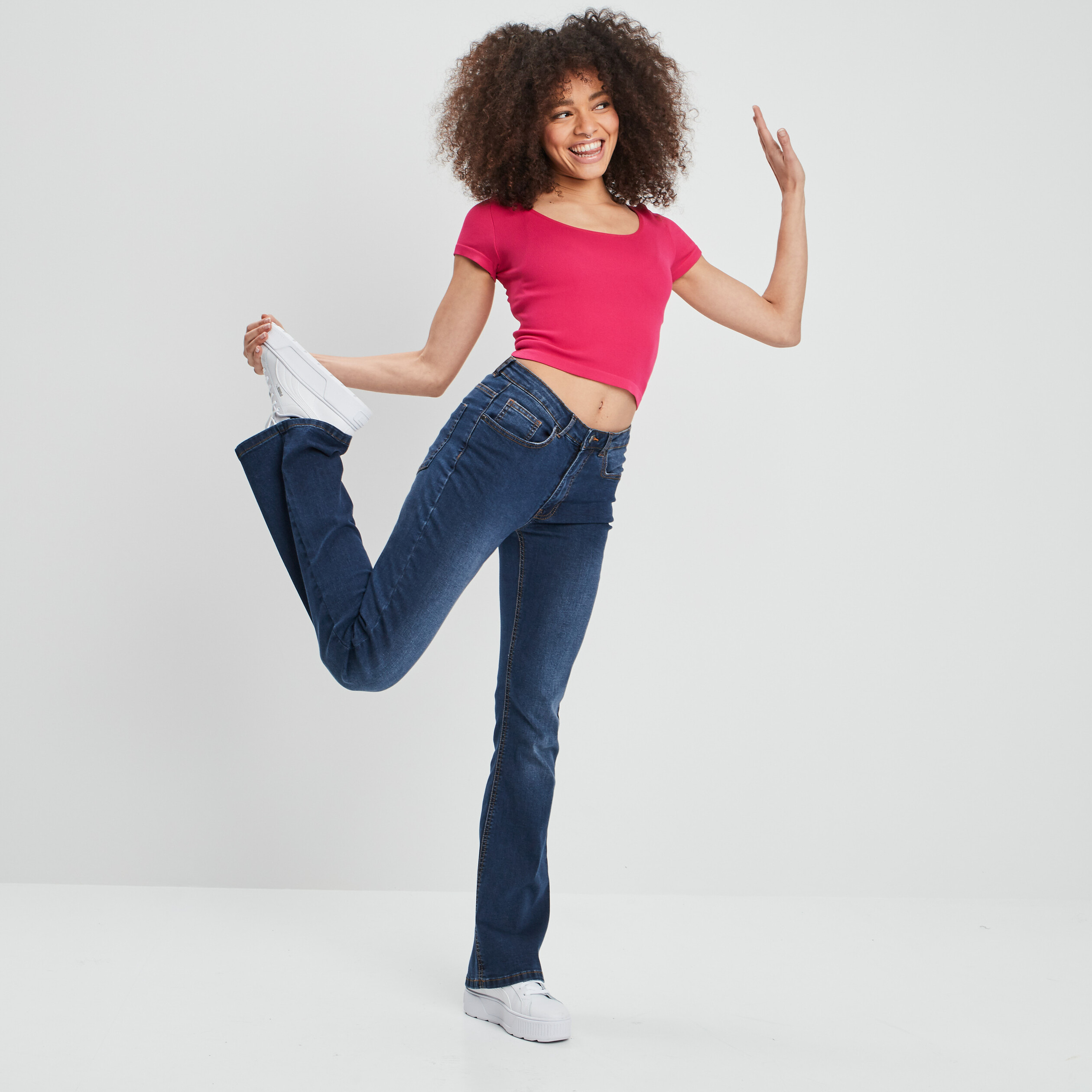 jeans flare taille standard denim stone femme Jeans flare taille standard denim stone femme