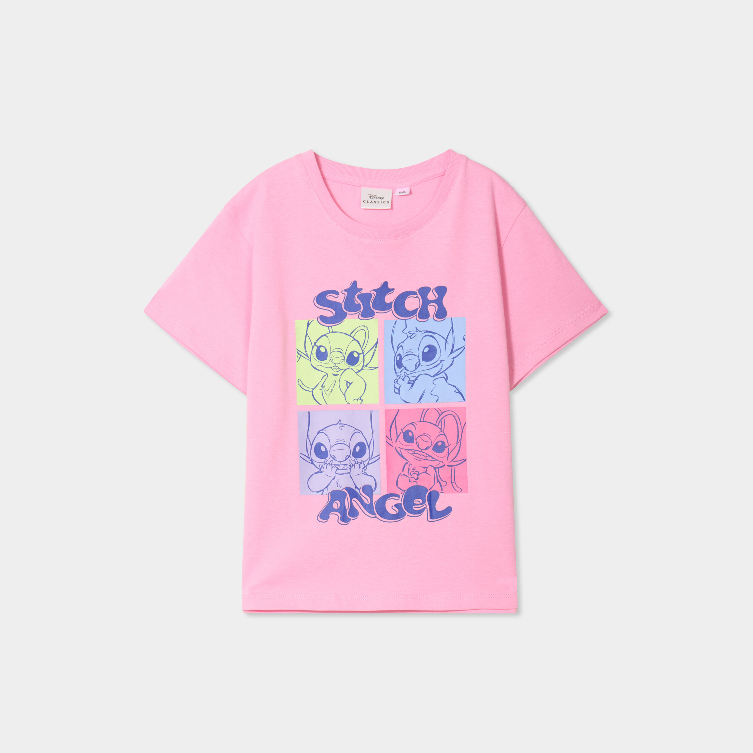 t shirt manches courtes coton stitch rose fille T-shirt manches courtes coton Stitch rose fille