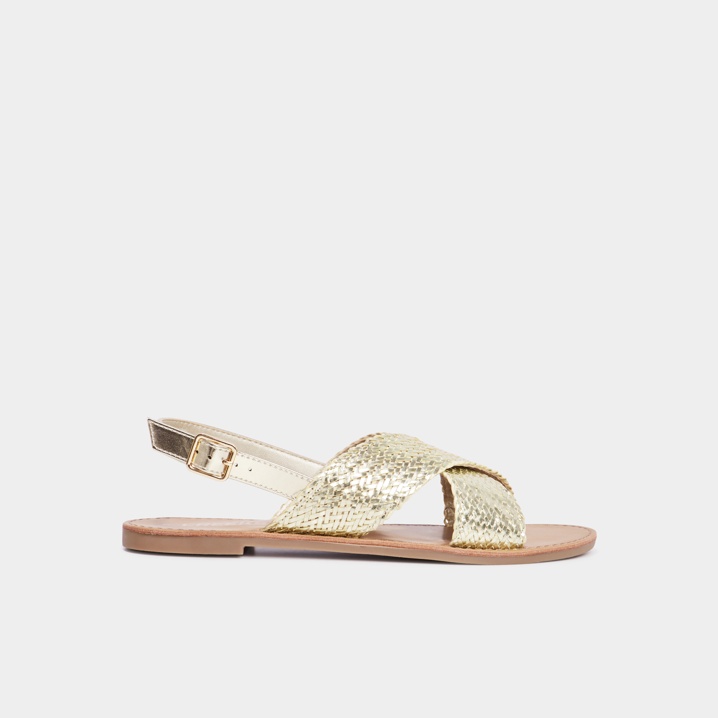 sandales plates brides tressees croisees jaune or femme Sandales plates brides tressées croisées jaune or femme