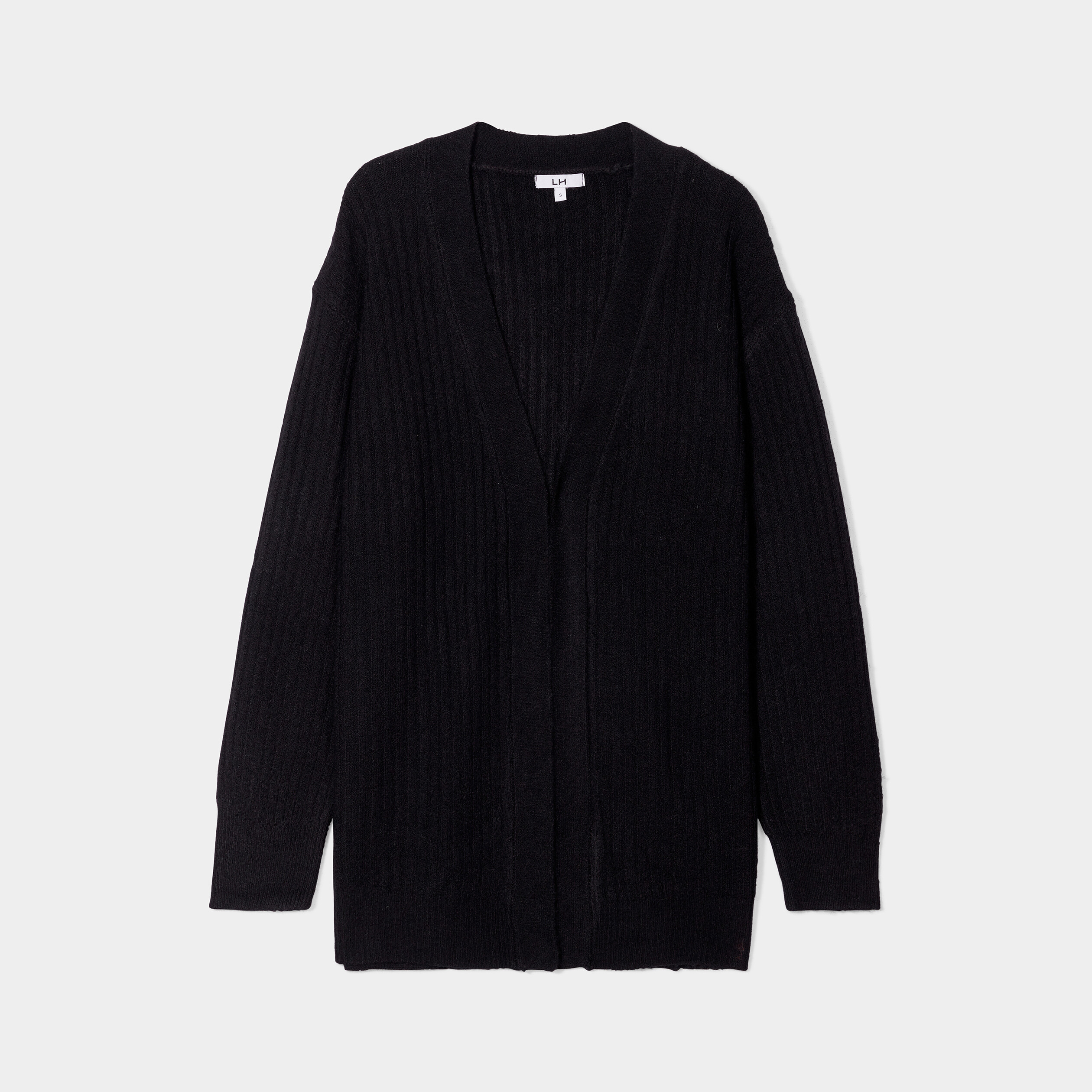 Gilet mi-long côtelé manches longues noir femme