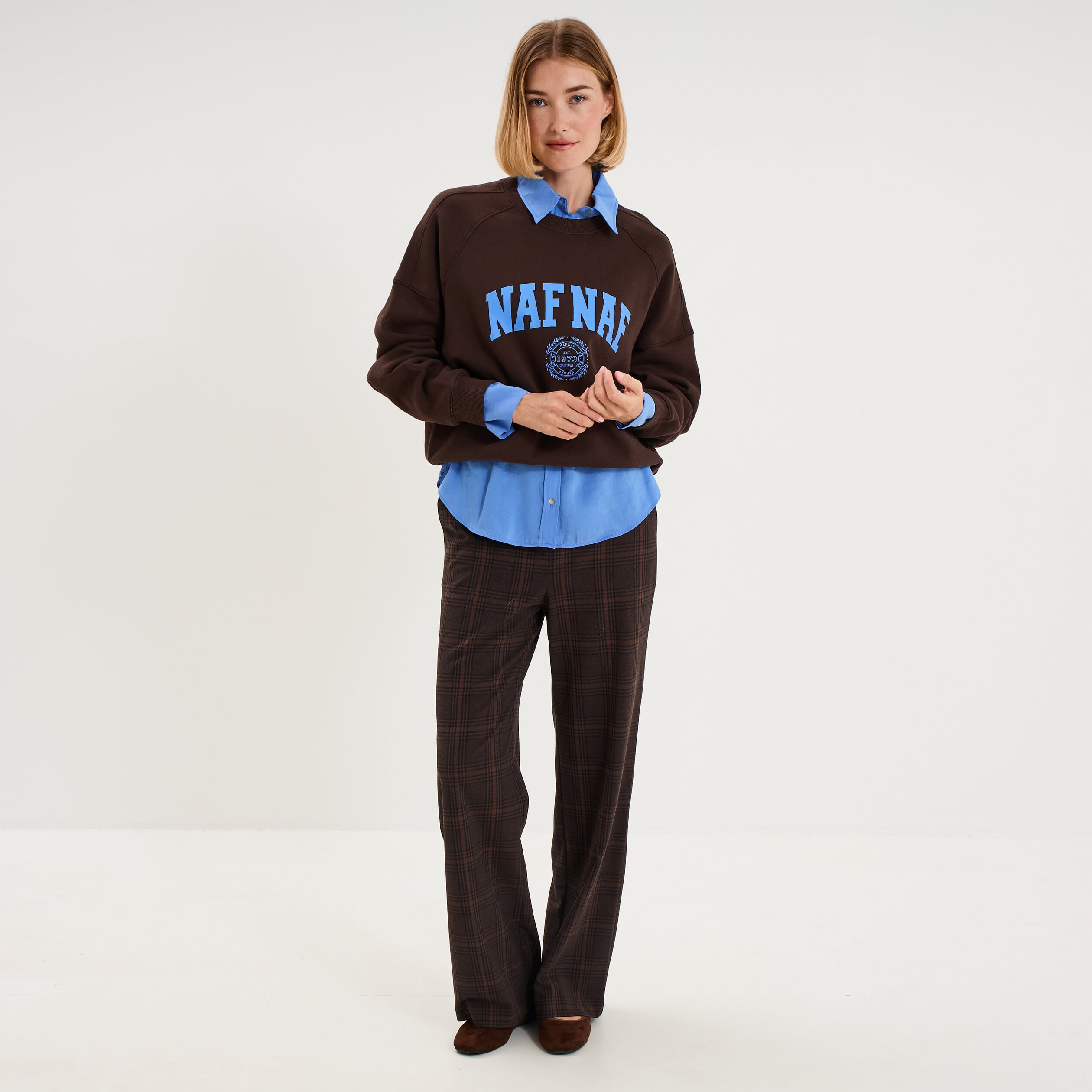 Chemise fluide manches longues oversize bleu electrique femme