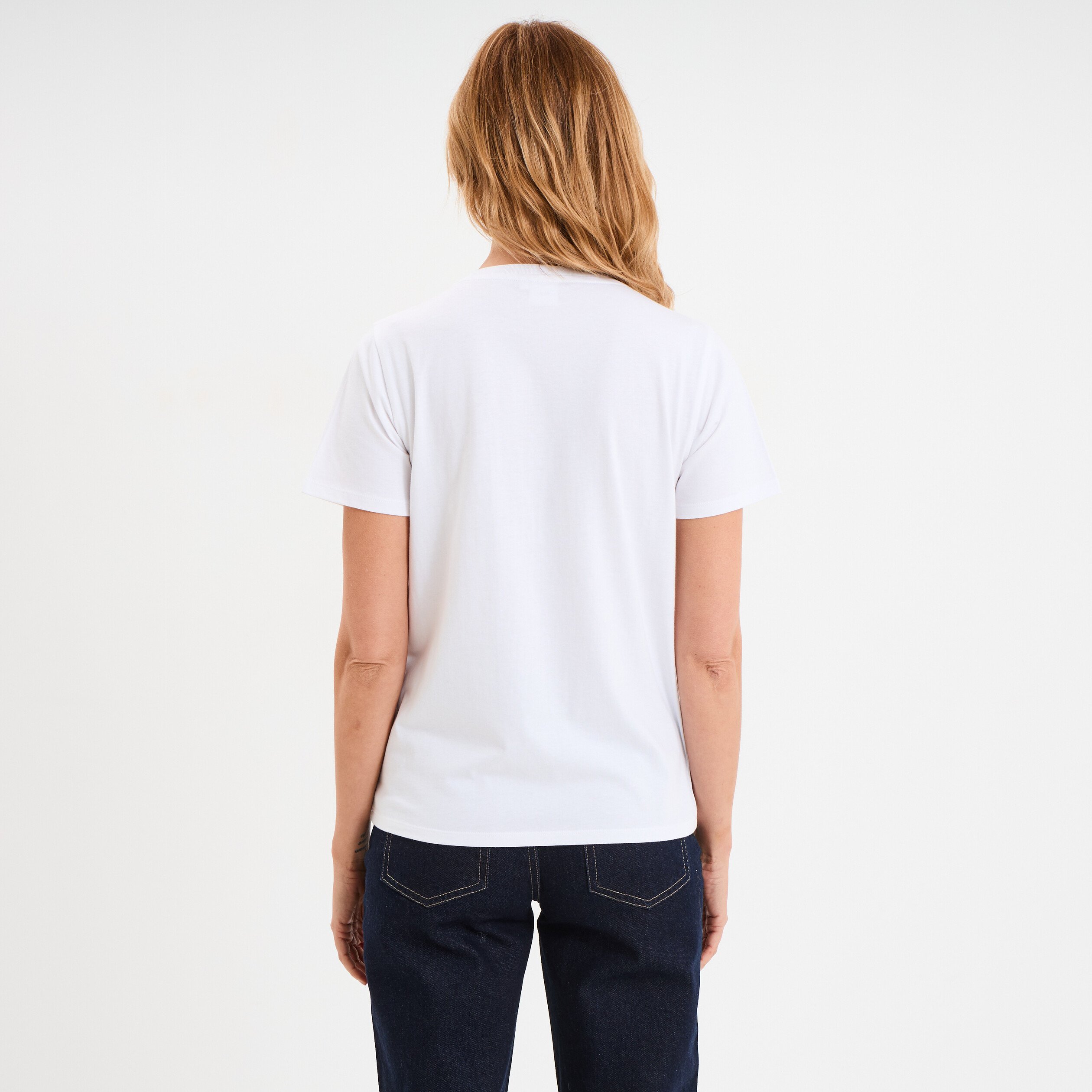 t shirt manches courtes coton stitch blanc femme T-shirt manches courtes coton Stitch blanc femme