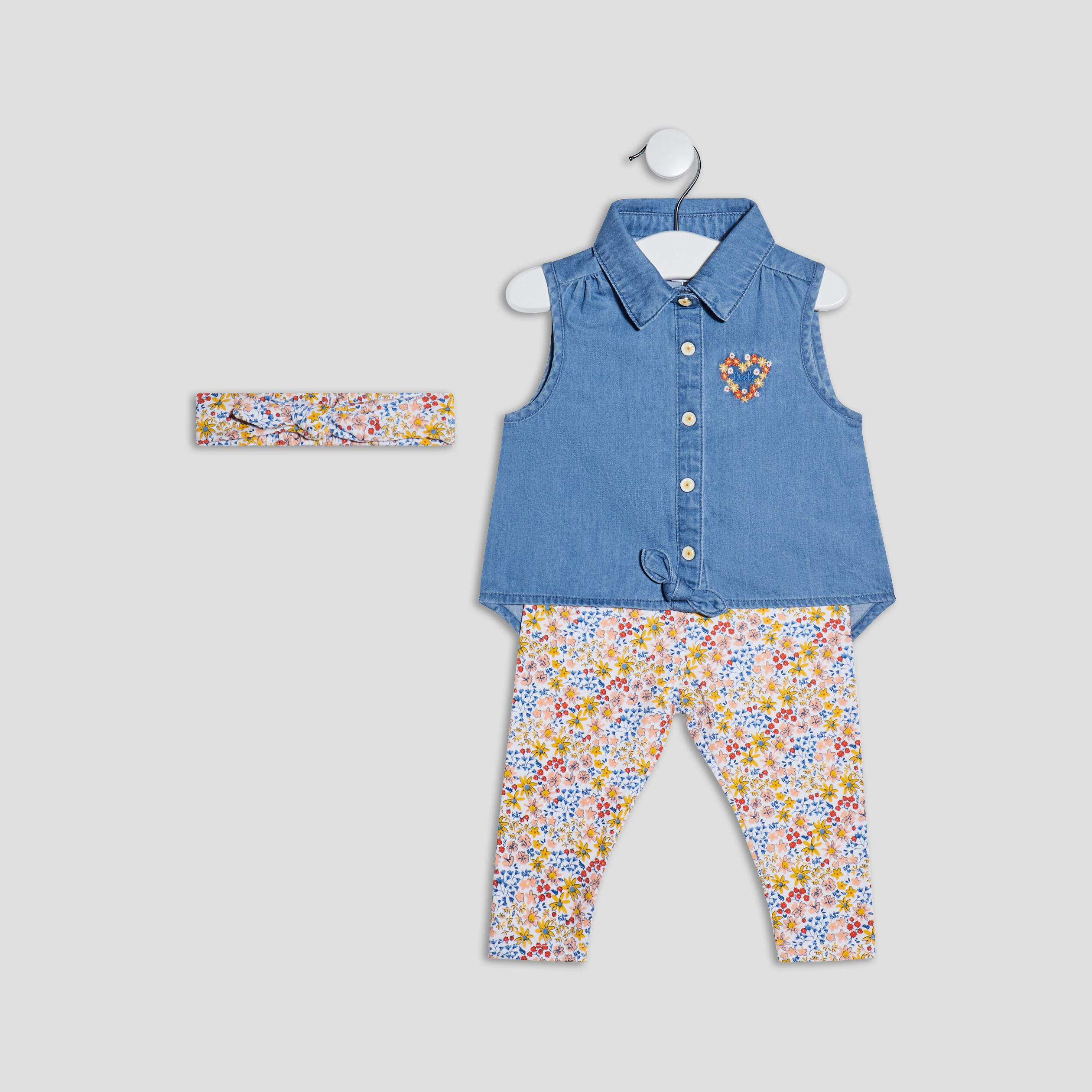 Ensemble 3 pièces denim stone bébé fille