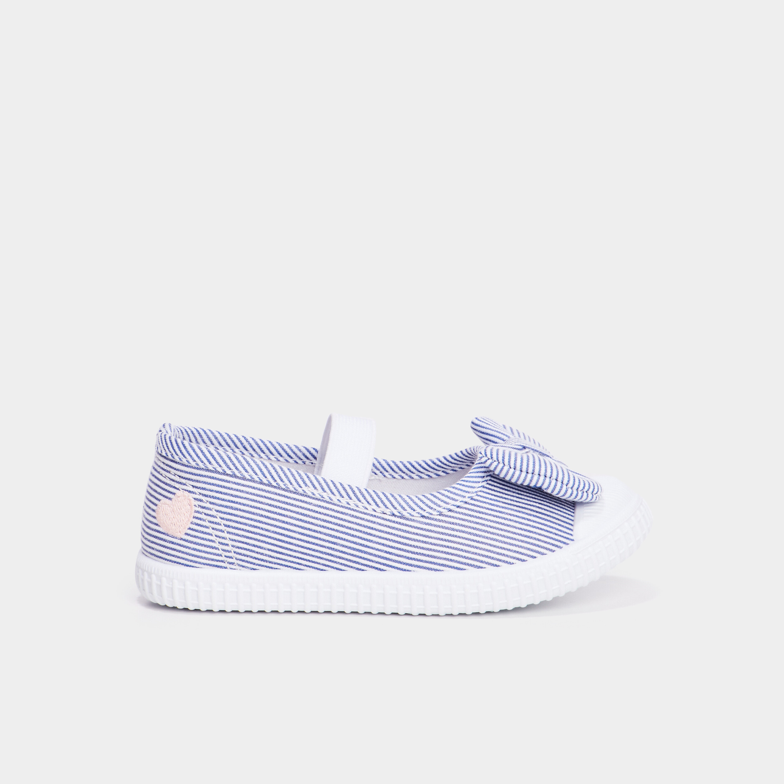 Babies en toile &agrave; noeuds bout renforc&eacute; bleu ciel fille