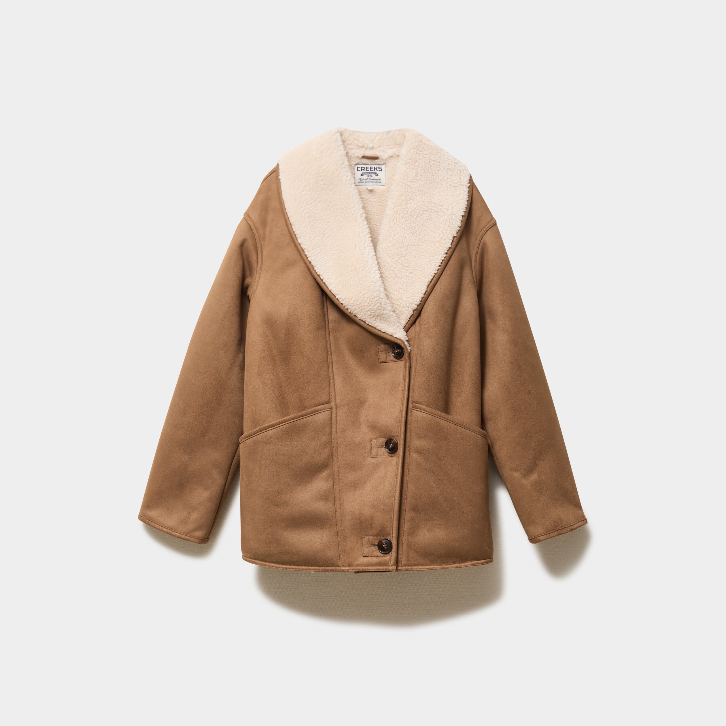 Manteau effet su&eacute;dine fourr&eacute; col ch&acirc;le marron femme