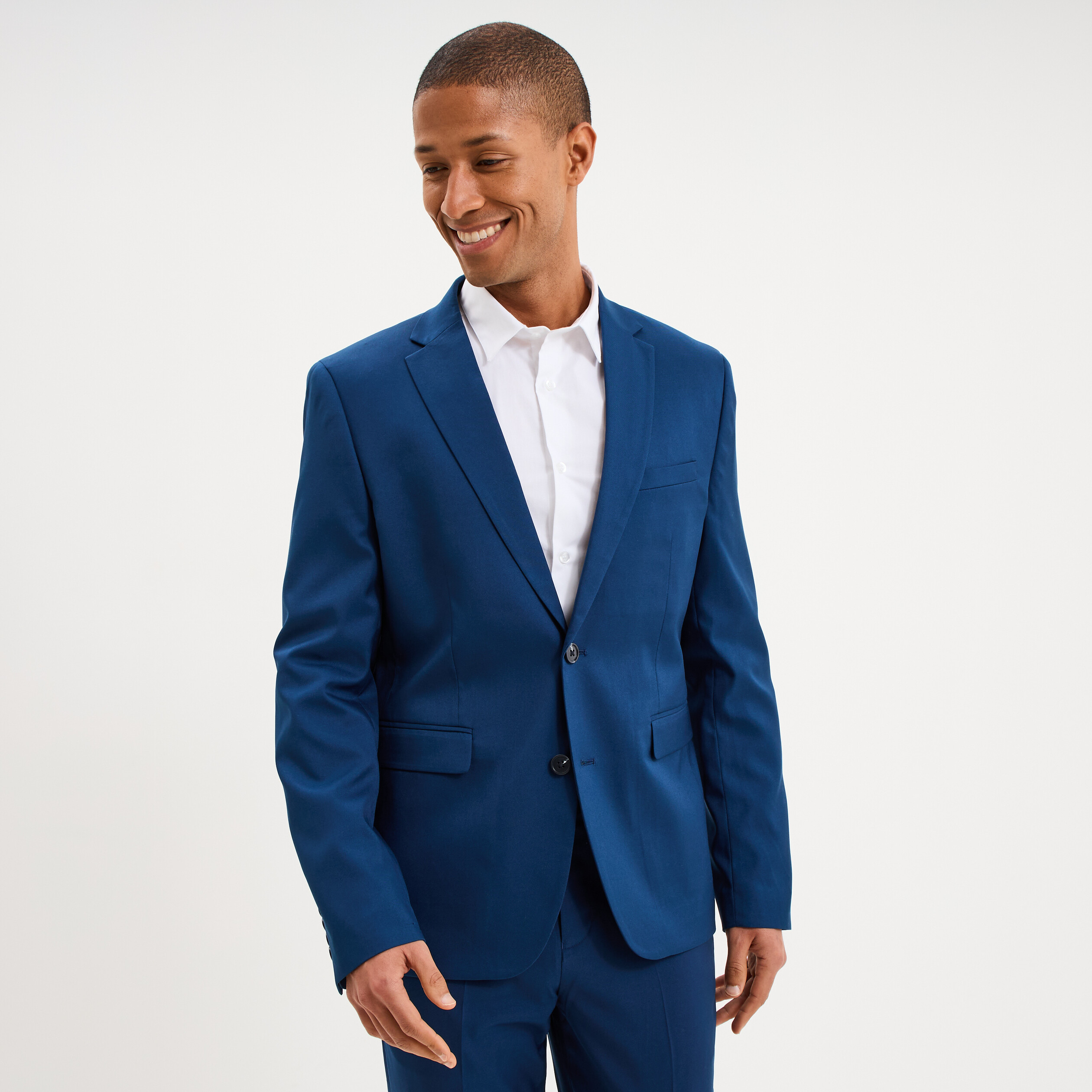 Veste blazer costume manches longues bleu electrique homme