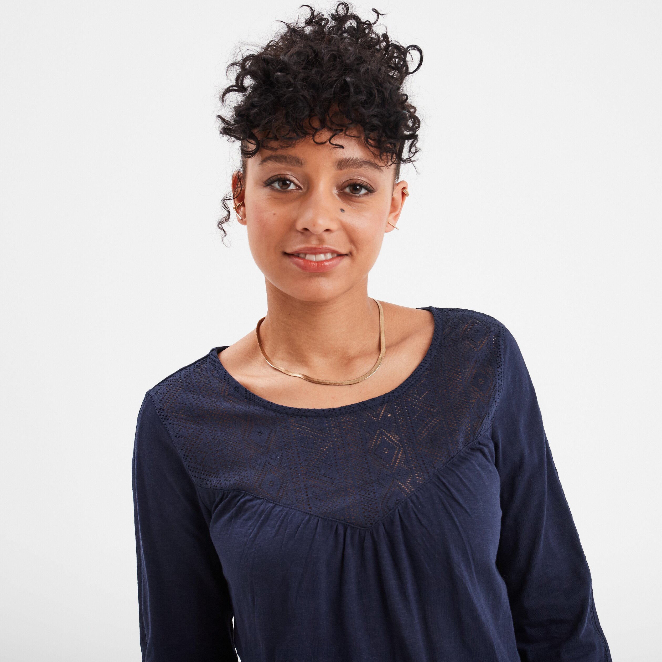 t shirt details dentelle creeks bleu marine femme T-shirt détails dentelle Creeks bleu marine femme