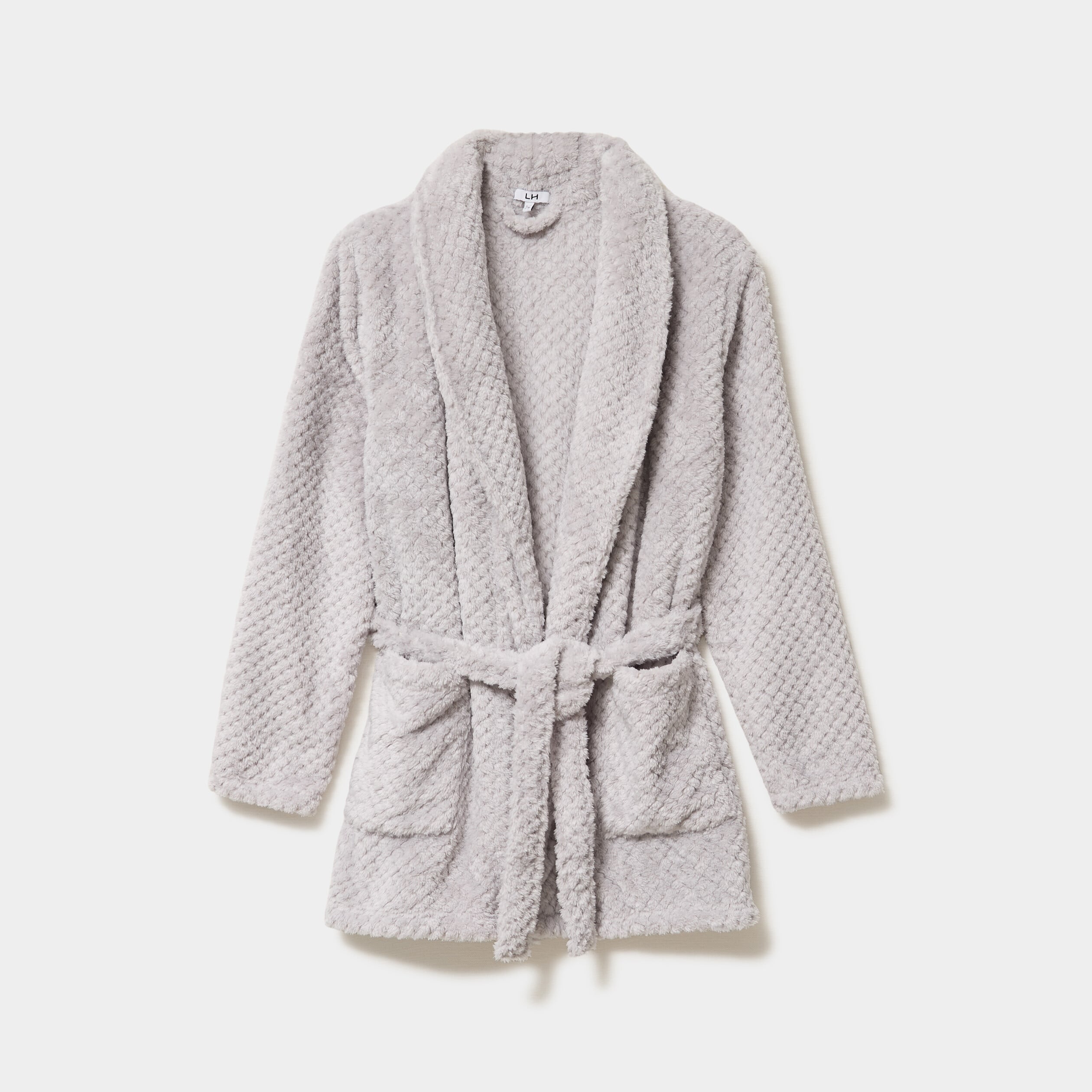 Peignoir mi-long effet polaire ceintur&eacute; gris clair femme