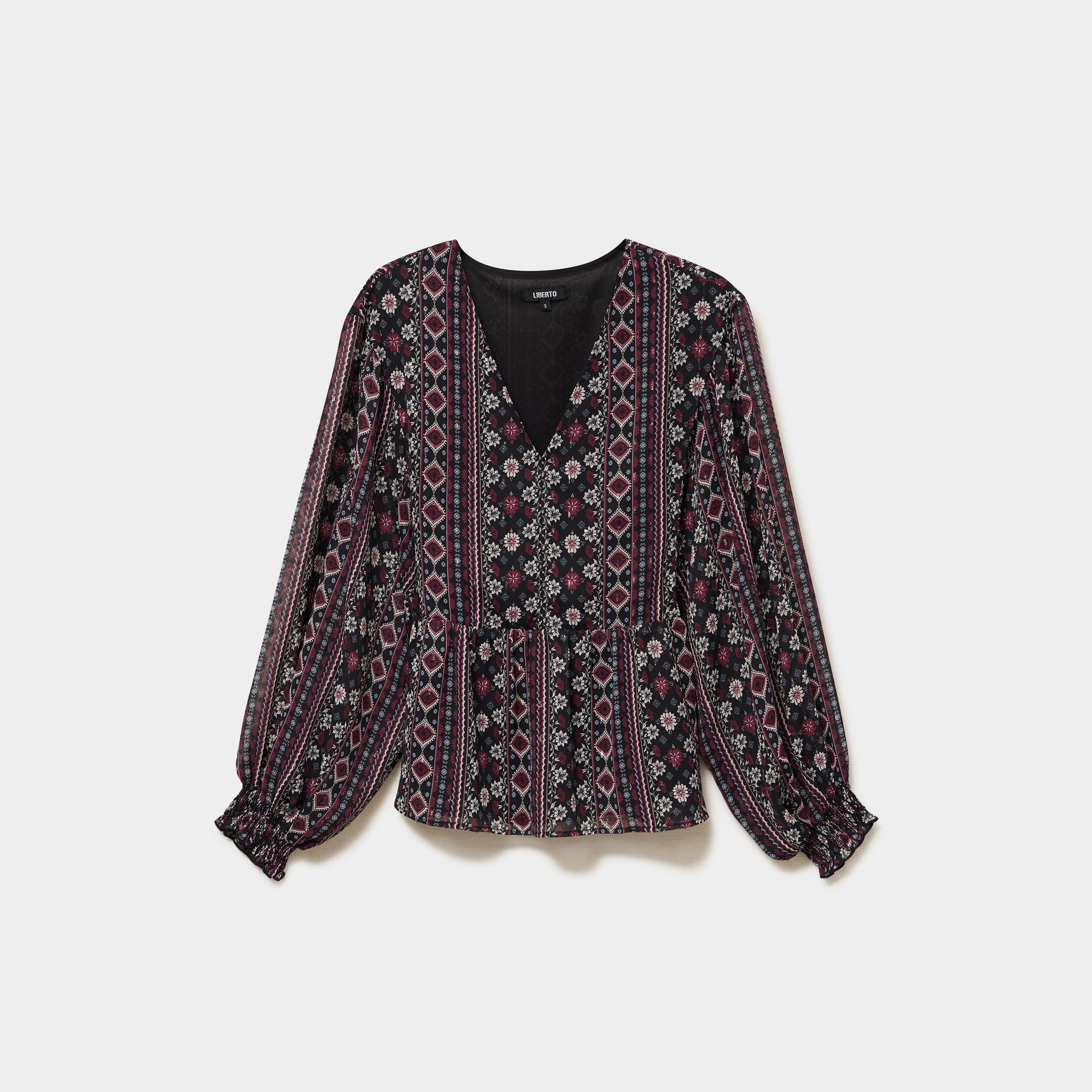 Blouse fluide en voile manches longues noir femme