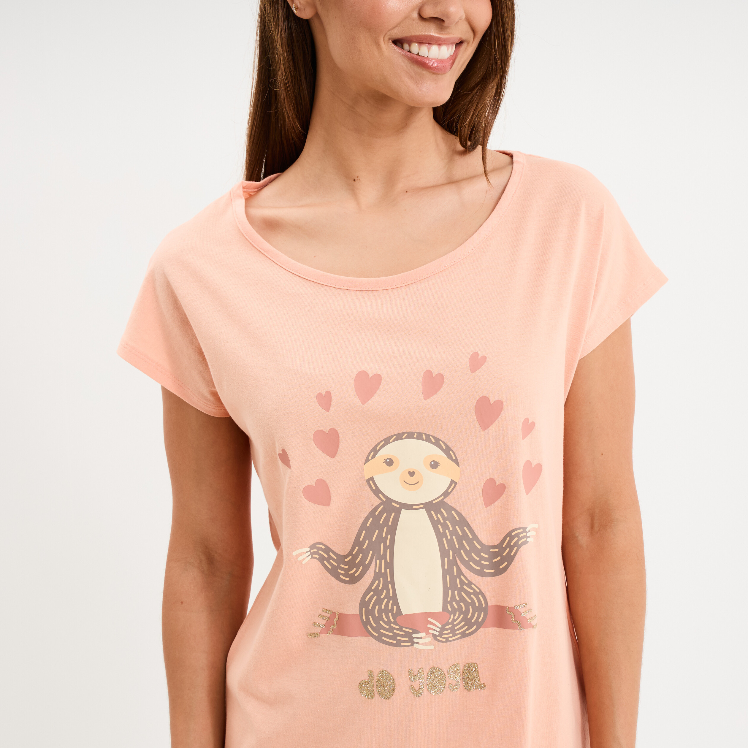 Ensemble pyjama t-shirt et corsaire rose clair femme